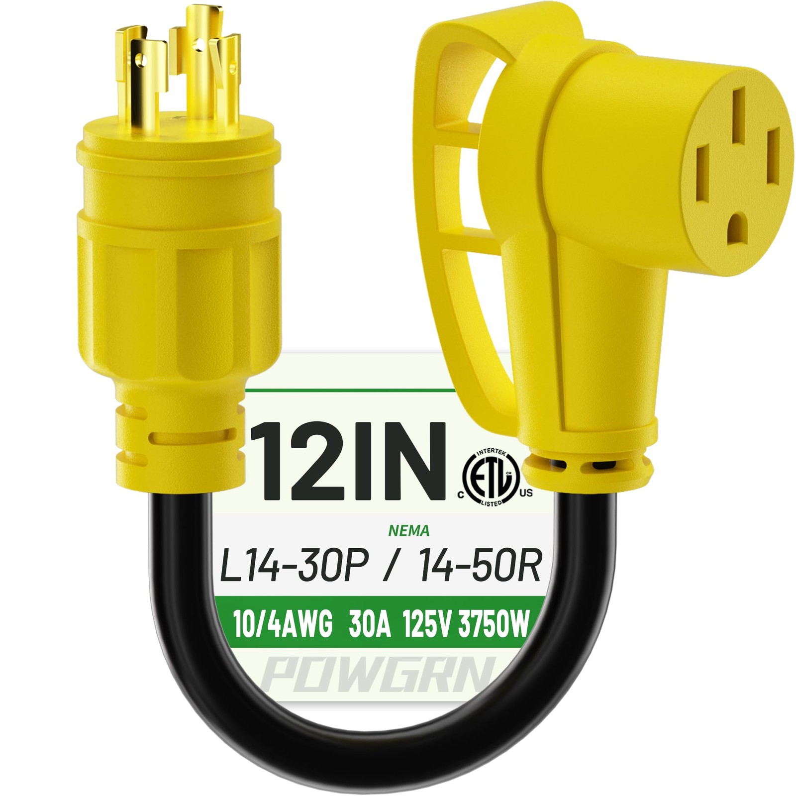 30 Amp to 50 Amp RV Generator Adapter Cord 1FT(12 Inch), NEMA L14-30 Male Plu…