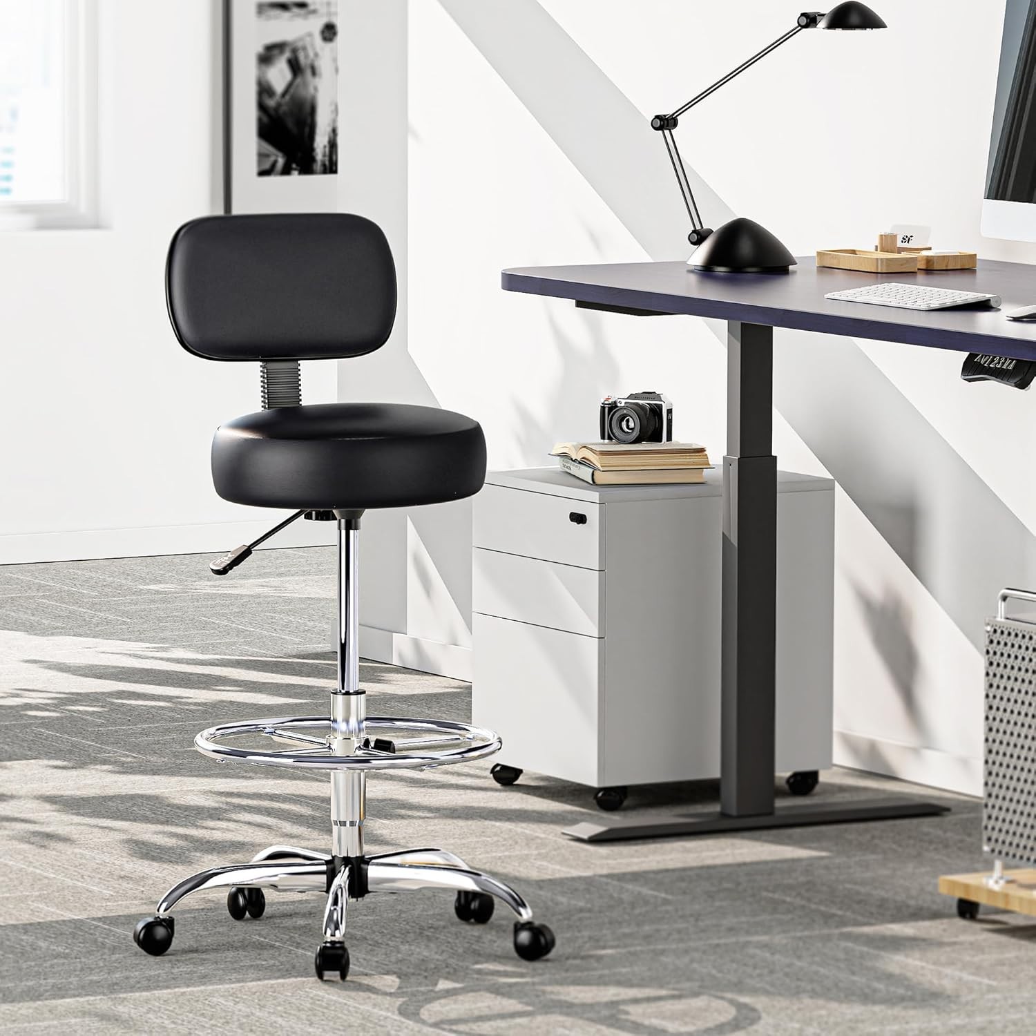 Ergonomic Drafting Chair with Quiet Casters & Easy Assembly – Black