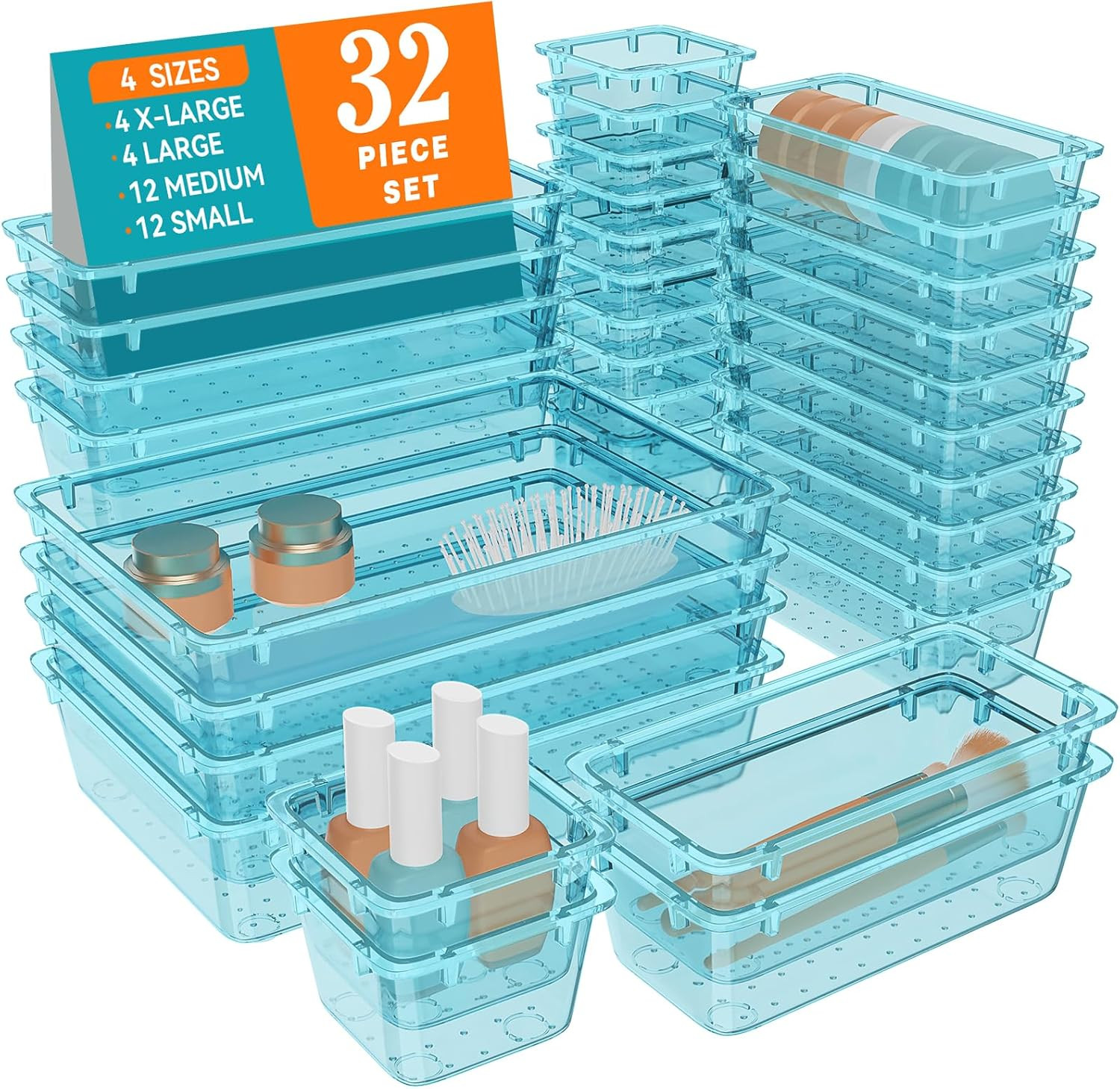 Storage Organizer Bins Clear Drawer Dividers for Office Bathroom Crafts Kitchen