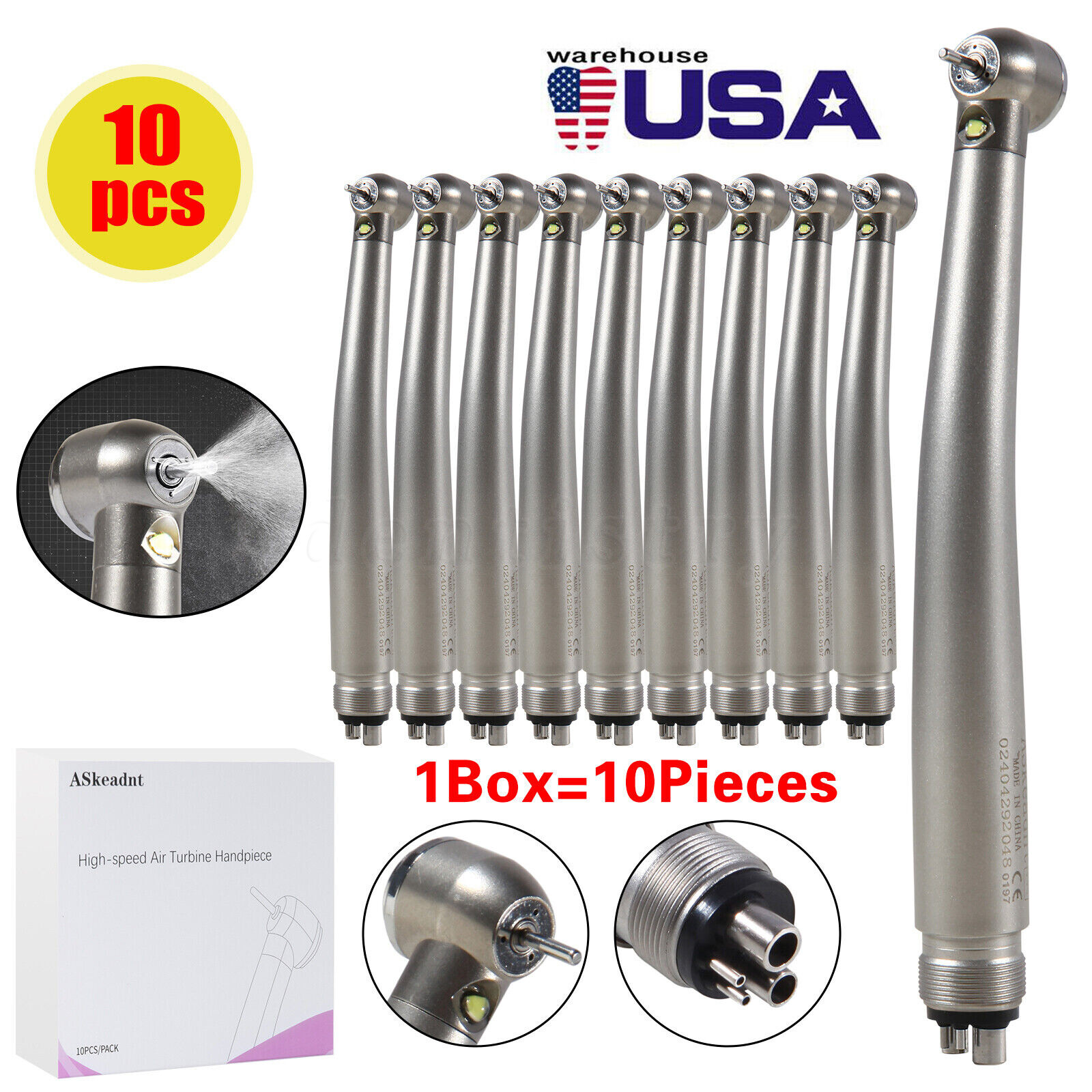 1-10pcs ASKEADNT Dental E-Generator High Speed LED Handpiece 3 Way4 Hole Turbine