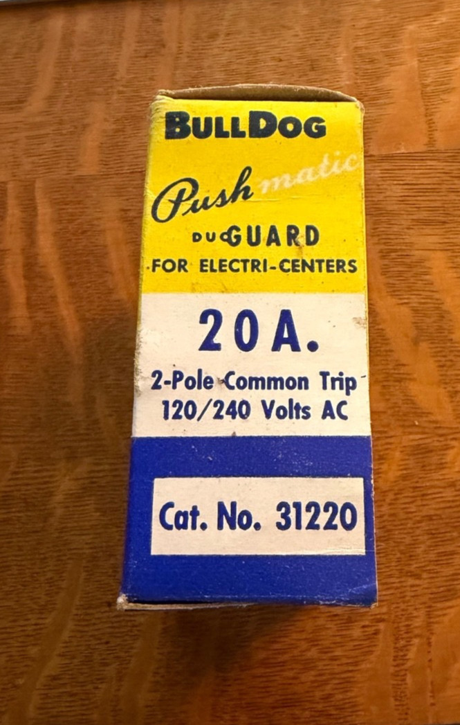 Bulldog 31220 Pushmatic Circuit Breaker 20A 120/240VAC 2-Pole Common Trip