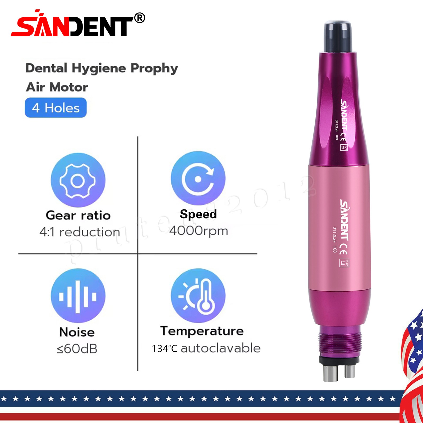 1-5* Dental Hygiene Prophy Handpiece Air Motor 4Holes 4:1 Nose Cone 360°Swivel