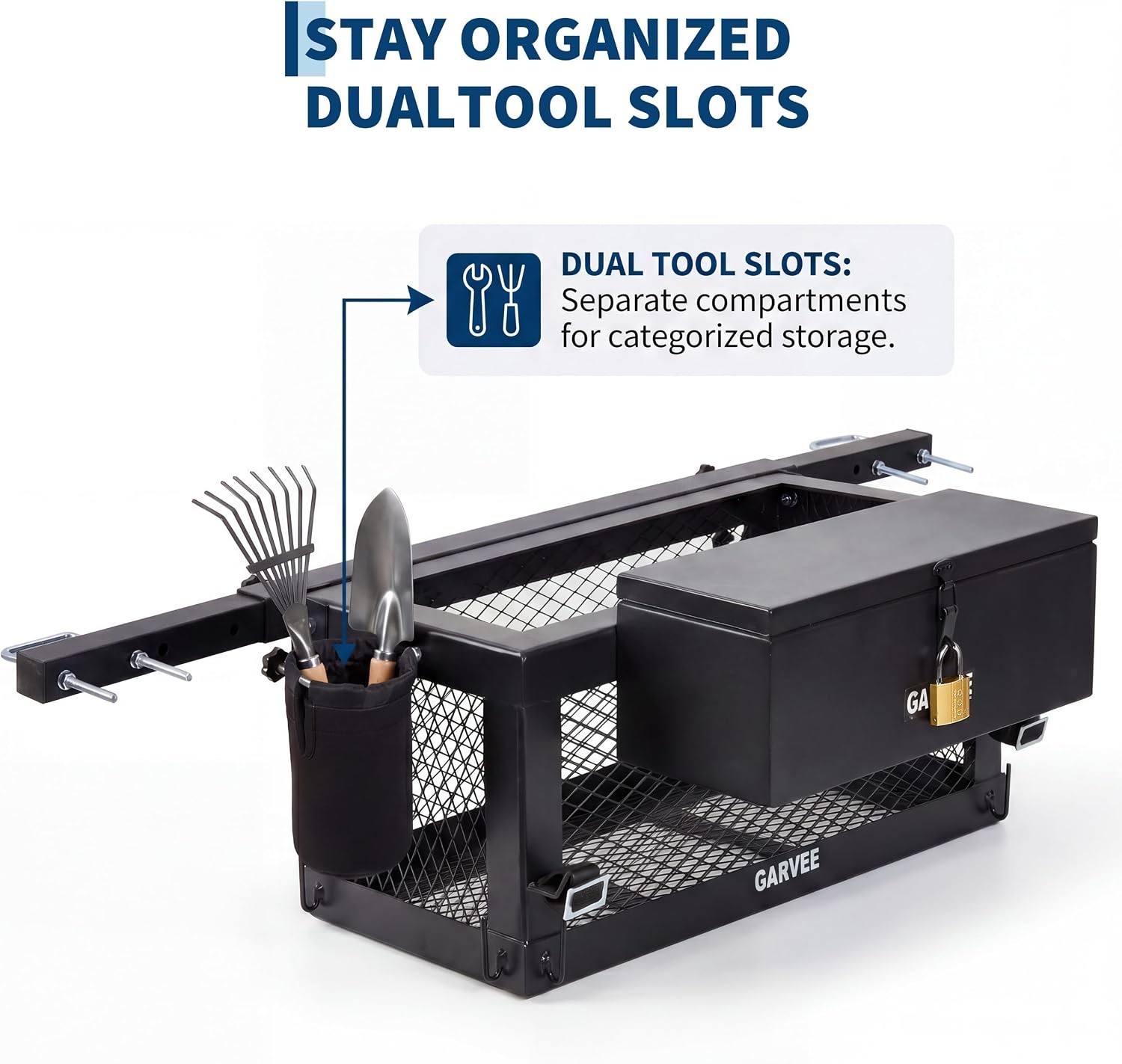 Rear-Mount Lockable Tractor Tool Box Basket, Heavy-Duty Metal Storage Container