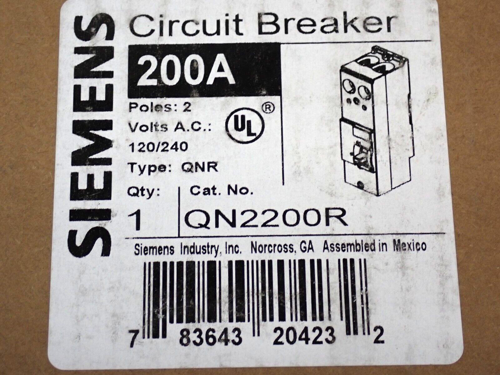 New Siemens QN2200R 2 Pole 200 Amp 120/240 Volt Type QNR Circuit Breaker