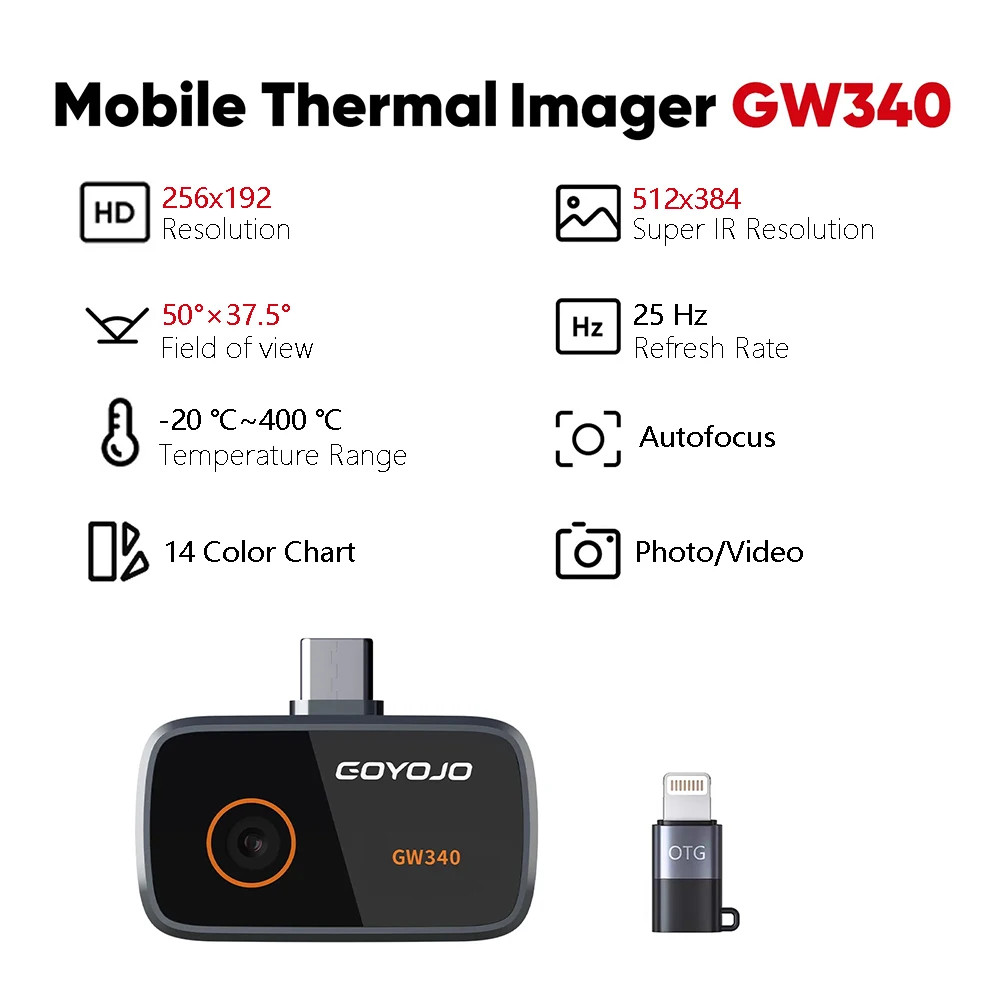 Thermal Camera 512×384/256×192 Resolution Thermal Imager for IOS17/16/15&Android