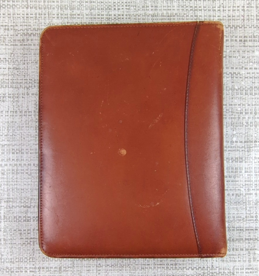 Franklin Quest Classic Distressed Leather Zip Binder 7 Gold Rings 1.5″ Brown