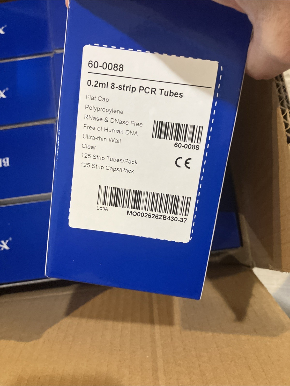 Biologix 60-0088 0.2ml 8-Strip PCR Tubes w/Flat Caps Clear 125/Pk RNase DNase Fr