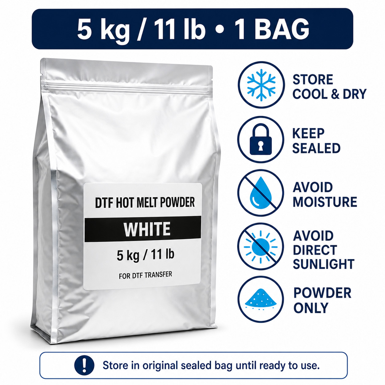 11 LB DTF Powder White Bulk Hot Melt Sublimation DTF Transfer Film Powder 5kg
