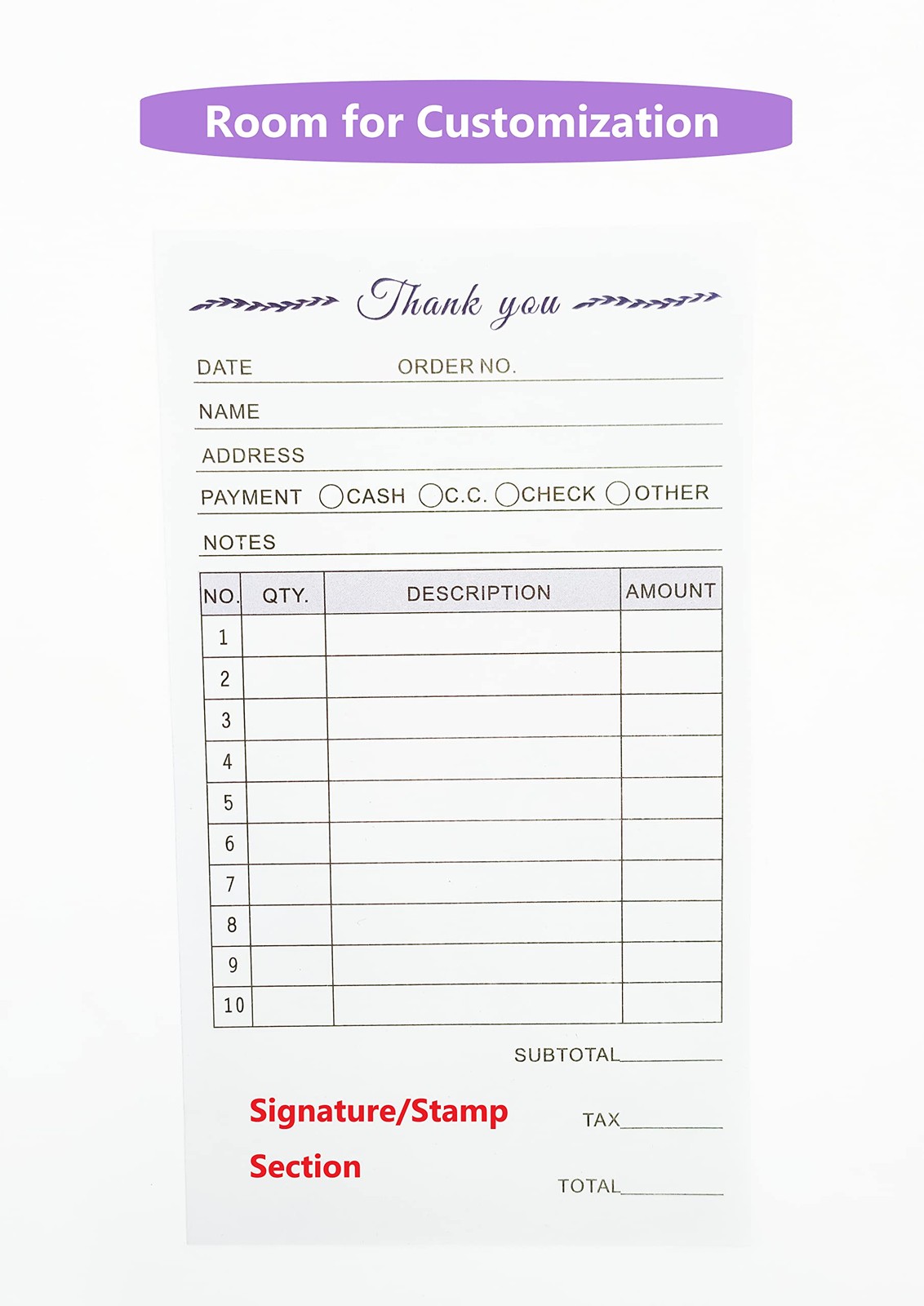 Thank You Receipt Book for Small Businesses 4×7 inches inches, Purple