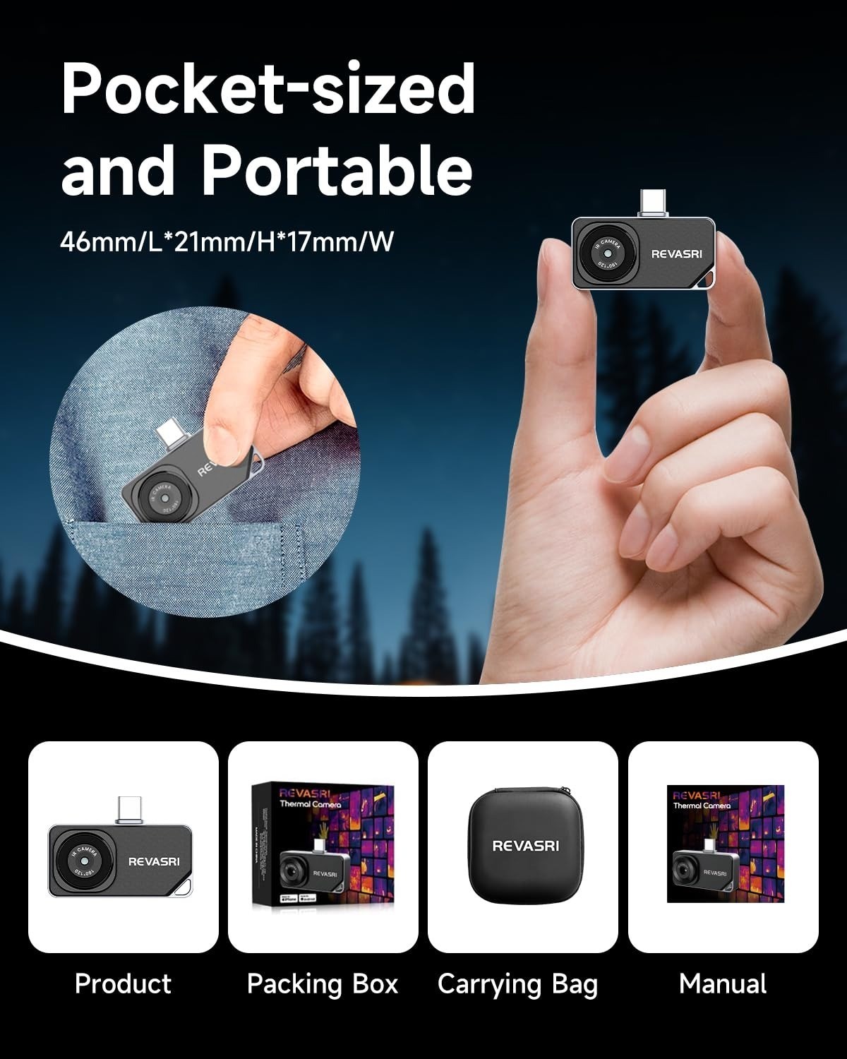 REVASRI Thermal Camera for Type-C Devices, 320×240 Resolution, 15x Zoom