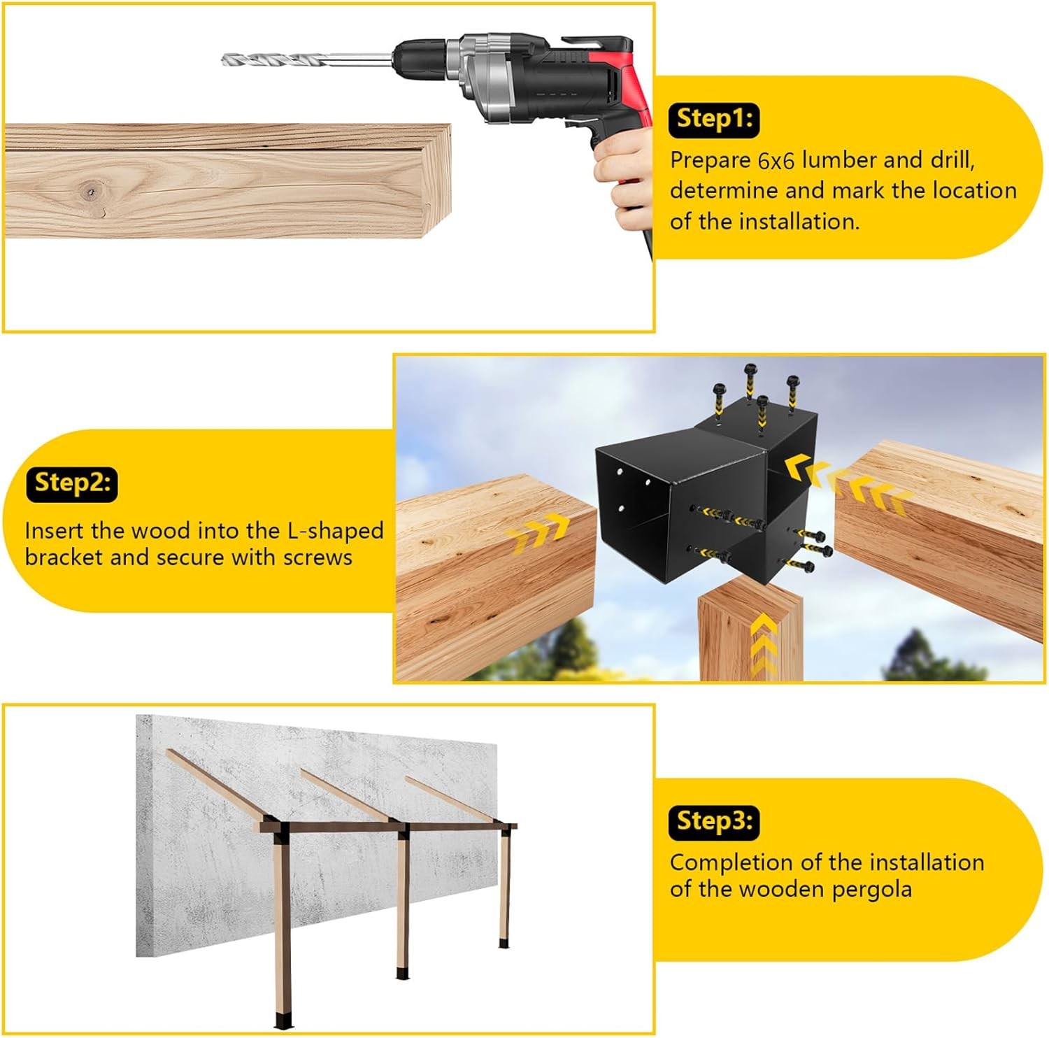 2Pack 15 Degree L-Shaped Pergola Bracket,2-Way Slant Roof Bracket 6 x 6 Actual