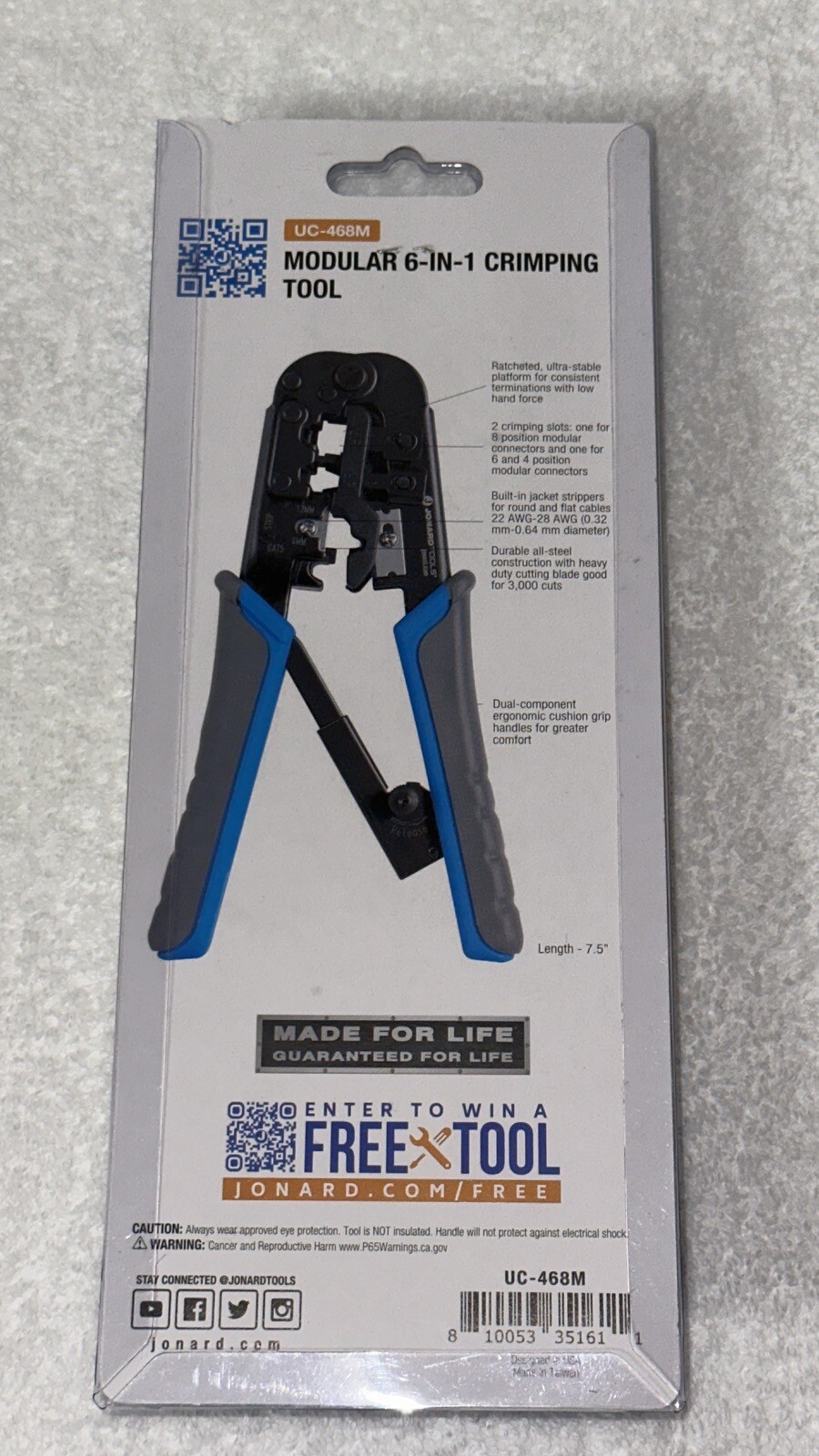 Jonard 6-in-1 Modular Crimping, Cutting, Stripping Tool UC-468M RJ11,RJ12,RJ45