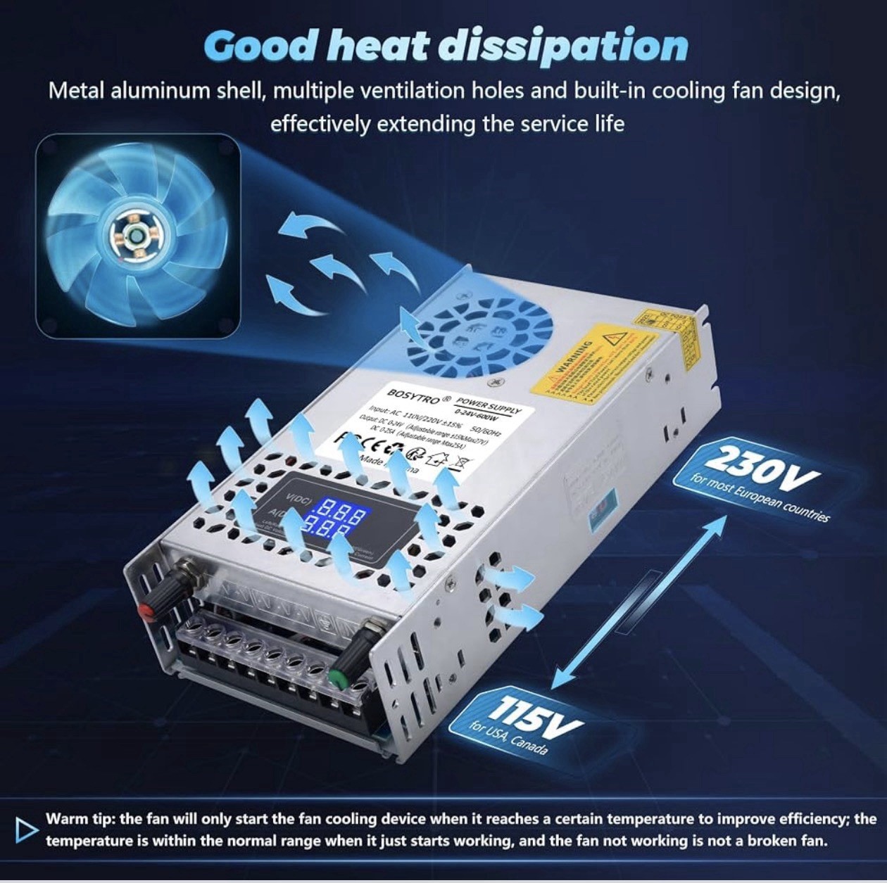 24V Adjustable DC Switching Power Supply 600W AC 110V/220V-DC 0-24V Converter