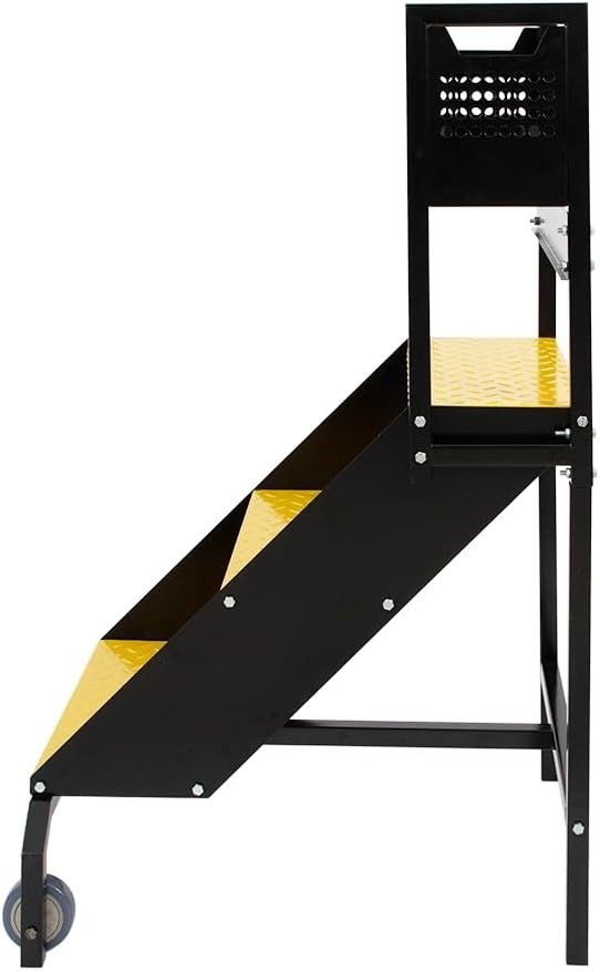 3 Step Industrial Ladder with Handrails, Warehouse Floor Standing Rolling Stairs