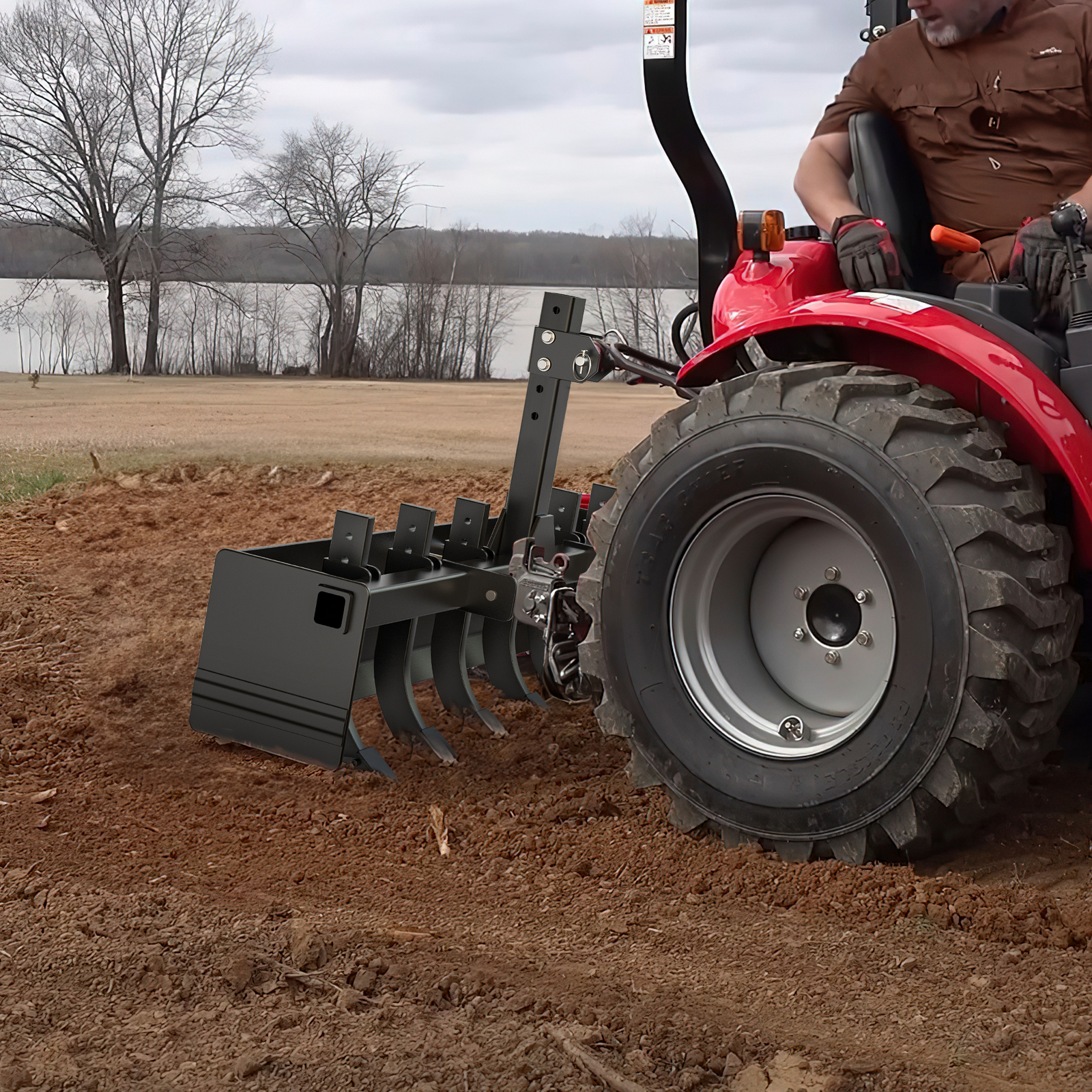 55-Inch Box Blade Tractor Attachment Featuring 6 Scarifier Shanks for Cat 0 & 1