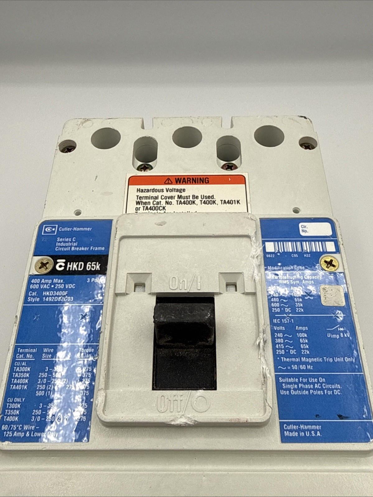 Eaton HKD3400F 600V 400A Circuit Breaker Frame