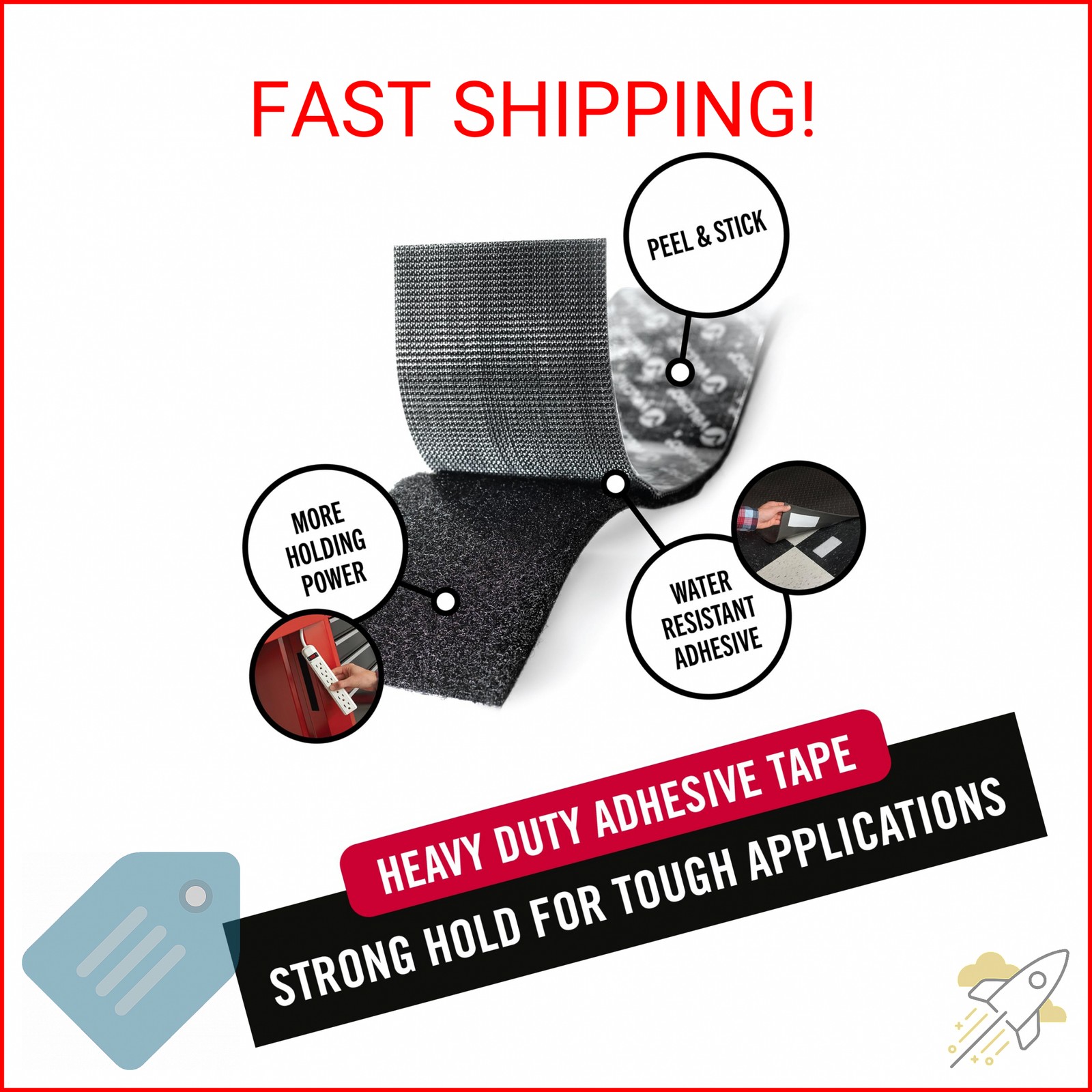 VELCRO Brand Heavy Duty Tape with Adhesive | 15 Ft x 2 In | Holds 10 lbs, Black