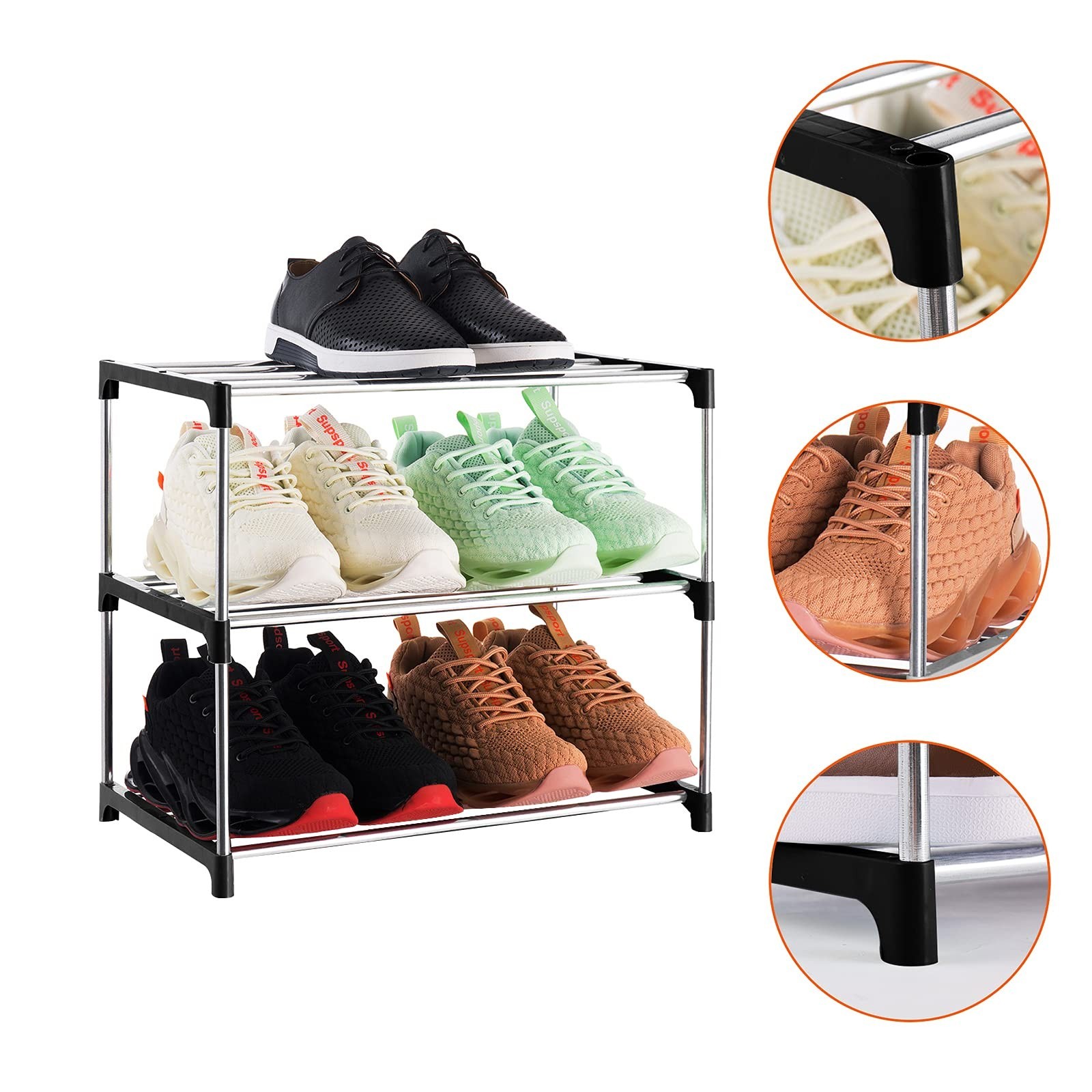Xerhnan 3-Tier Stackable Small Shoe Rack, Lightweight Shoe Shelf Storage Orga…