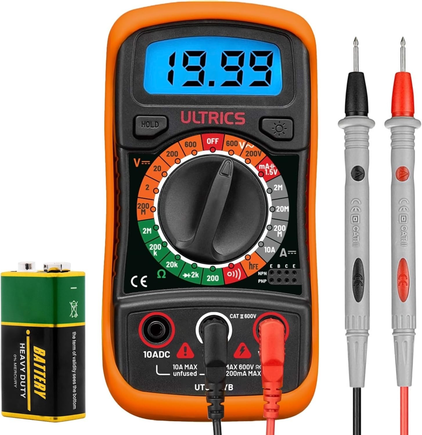 Digital Multimeter 2000 Counts Voltage Tester Backlit LCD AC DC