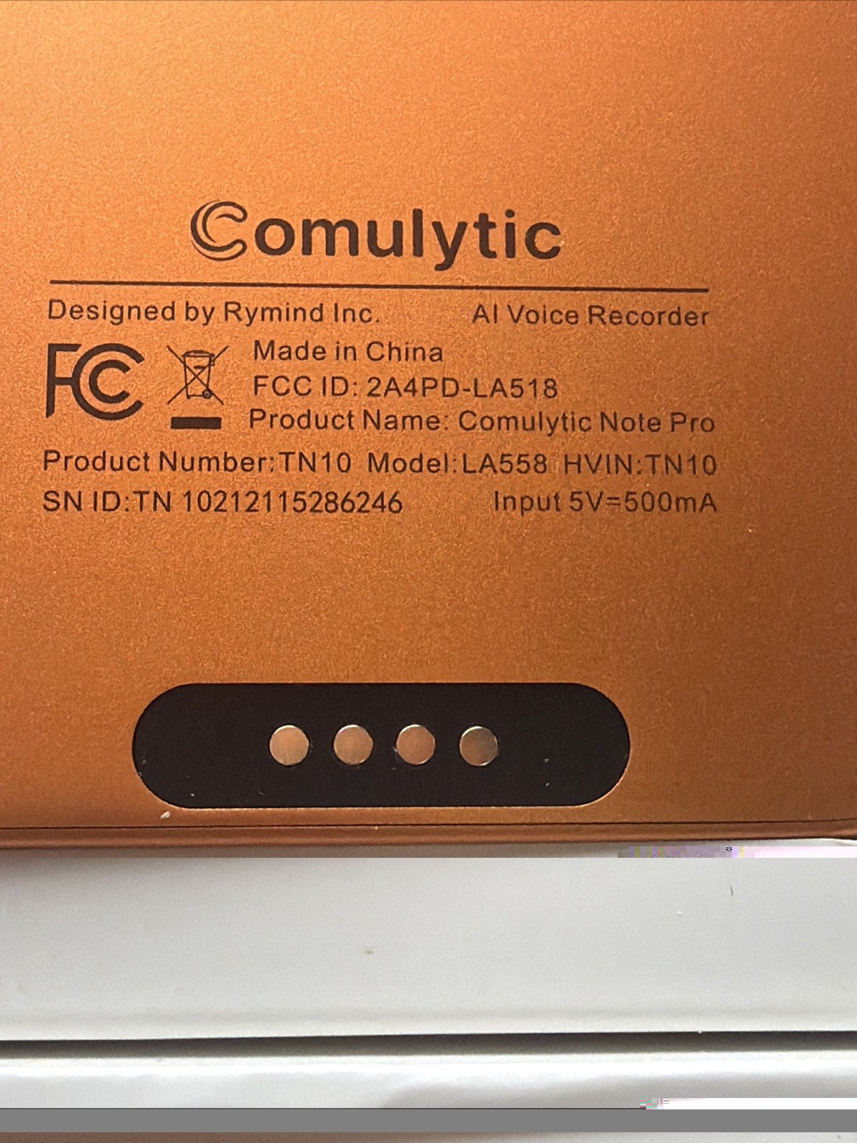 Comulytic Note Pro AI Voice Recorder Unlimited Transcribe Sum Orange NO CORD :D2