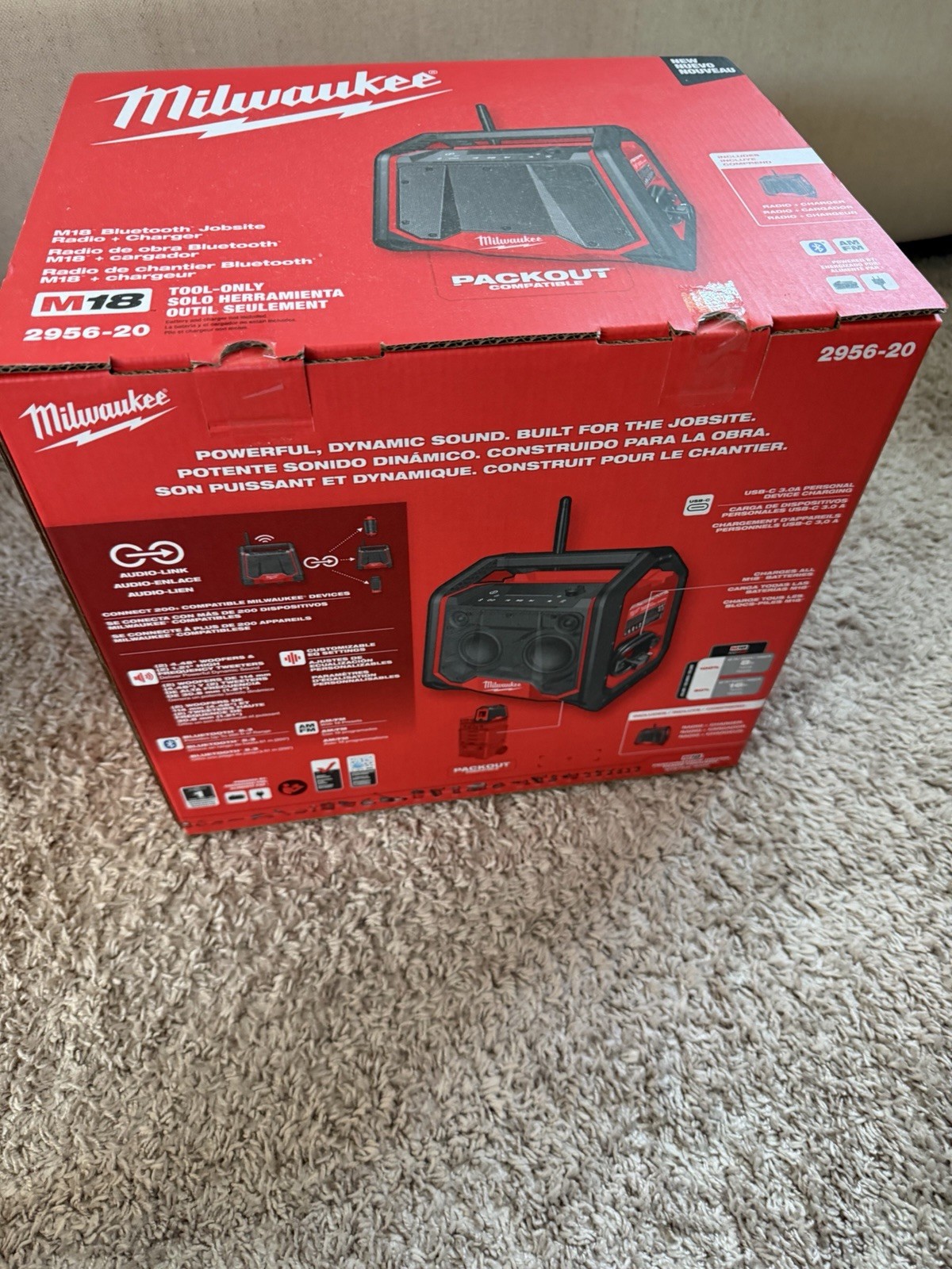 New Milwaukee 2956-20 M18 18V Bluetooth Jobsite Radio + Charger Tool Only