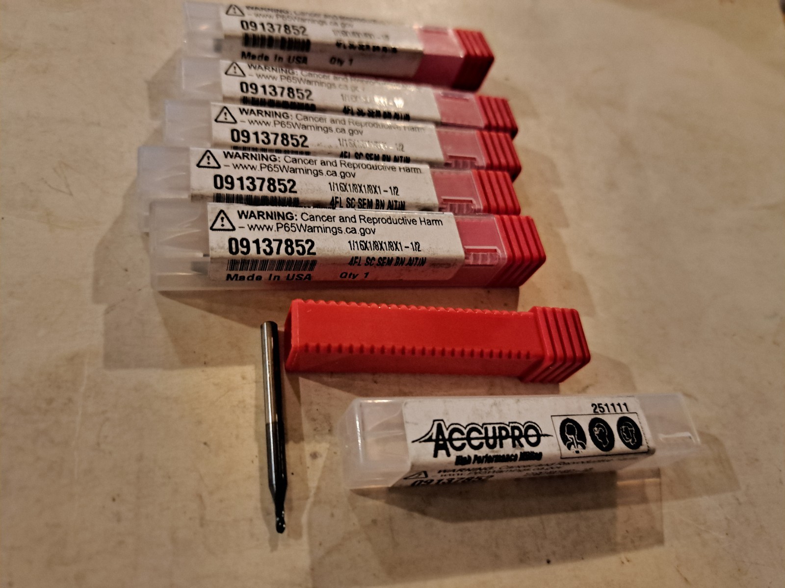 6 Piece Lot 1/16 Dia 4 FluteCarbide Ballnose Endmills Accupro 09137852
