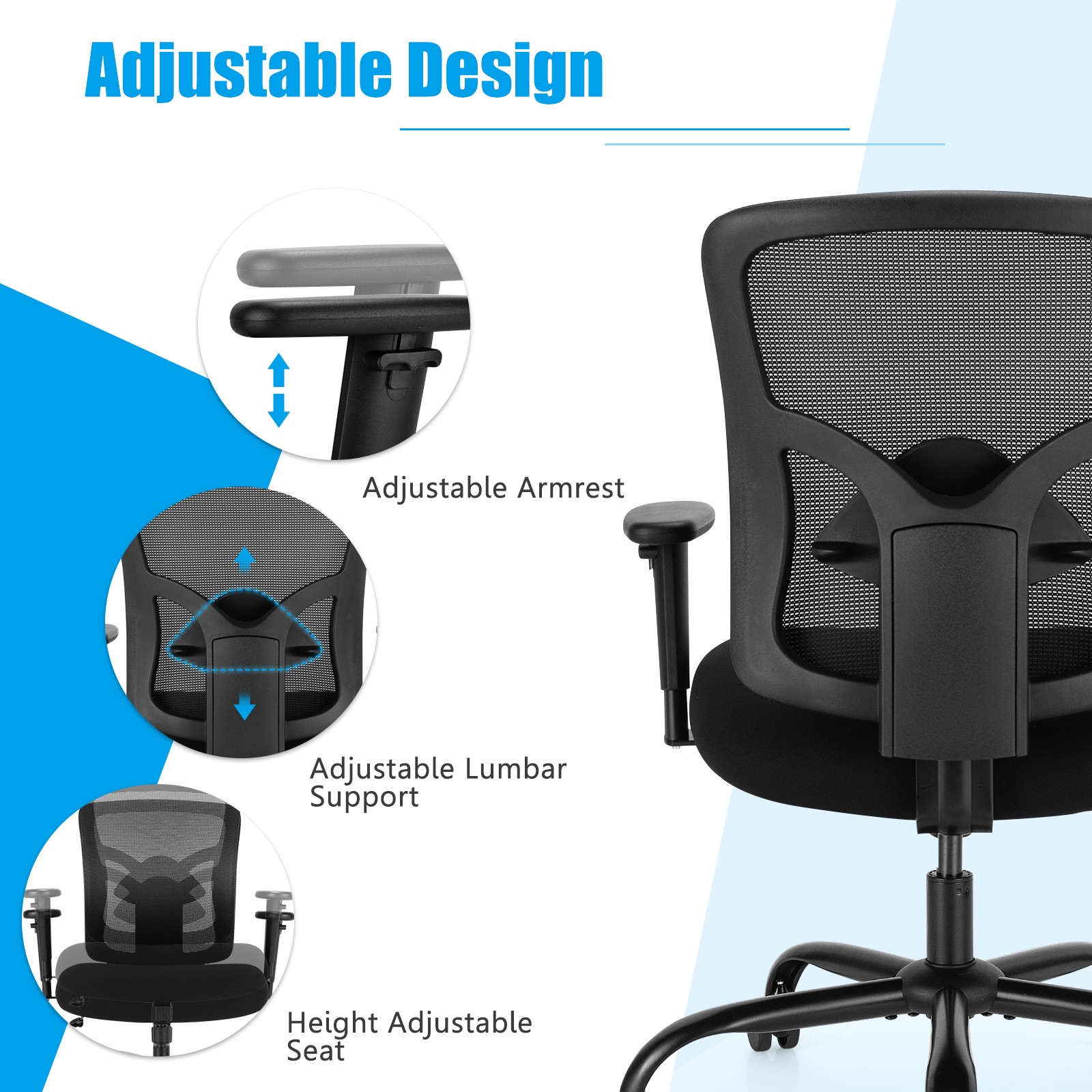 Costway 400LBS Mesh Big & Tall Office Chair Swivel Task Chair w/ Lumbar Support