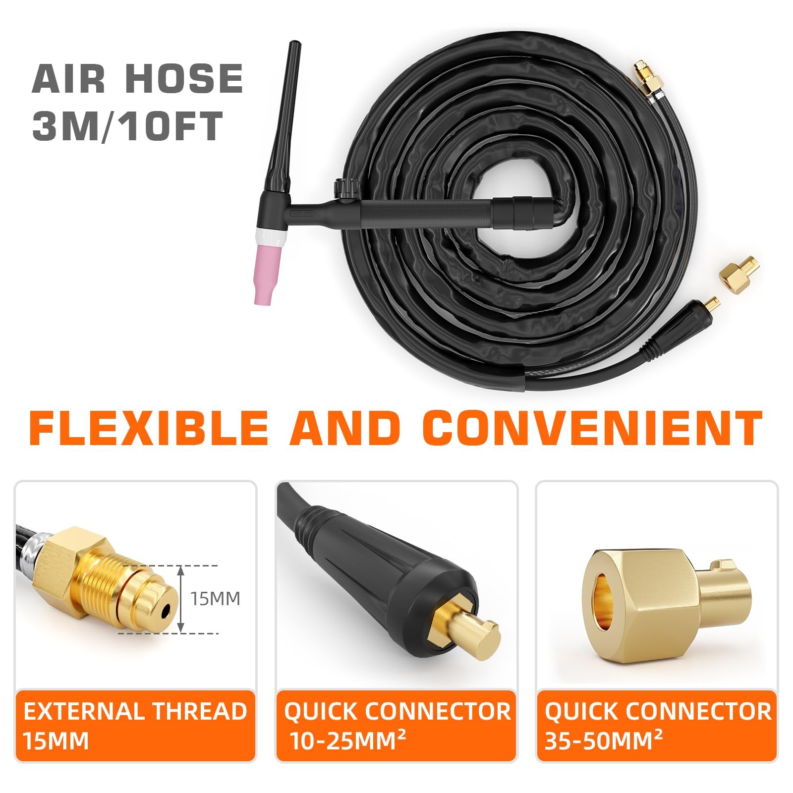 FEIFANKE TIG Welding Torch WP-17V, 13FT Air-Cooled 35-50mm² to 10-25mm² Adapter