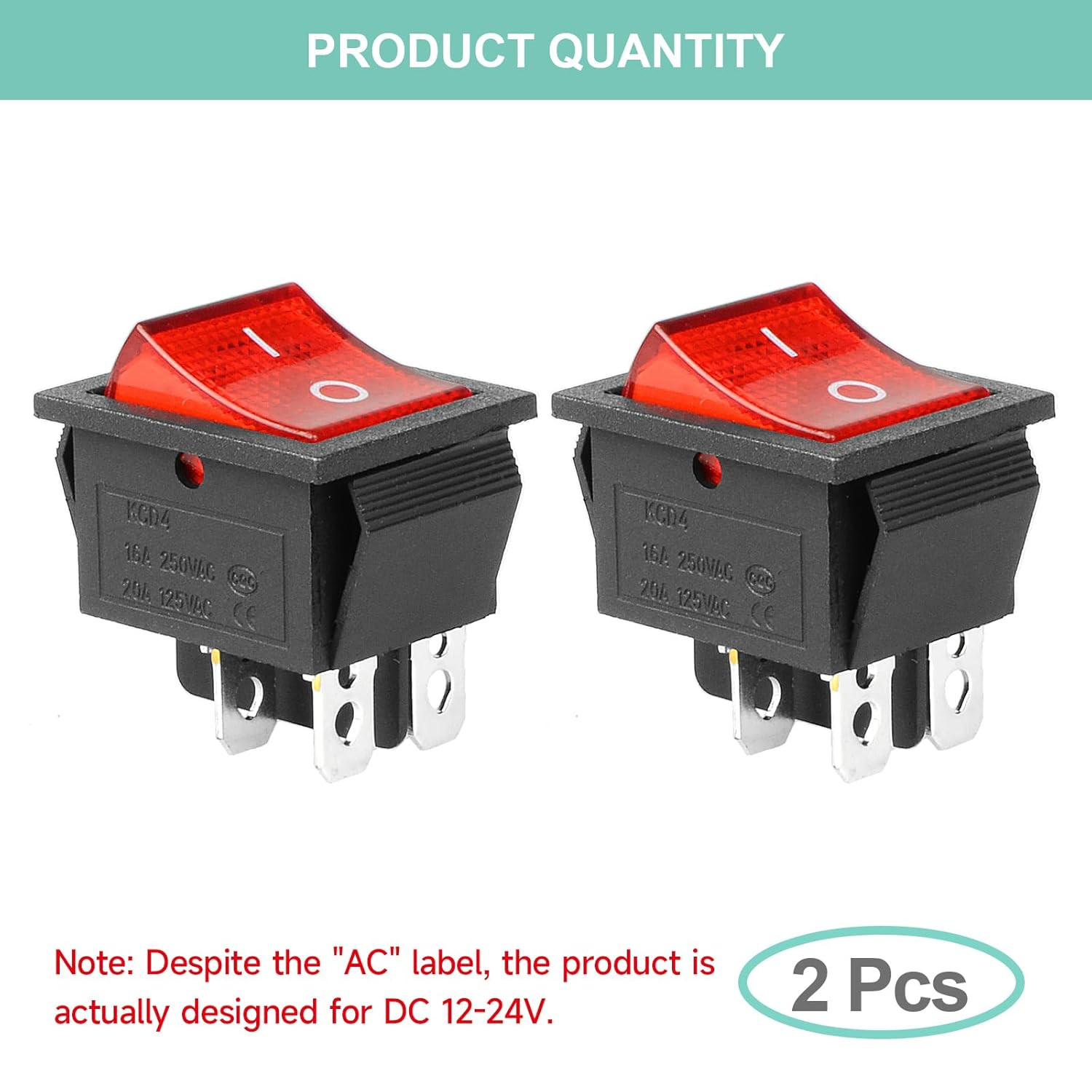 KCD4 2Pcs DC 12V-24V 30A DPST 4-Pin 2 Position On/Off Boat Rocker Toggle Switch