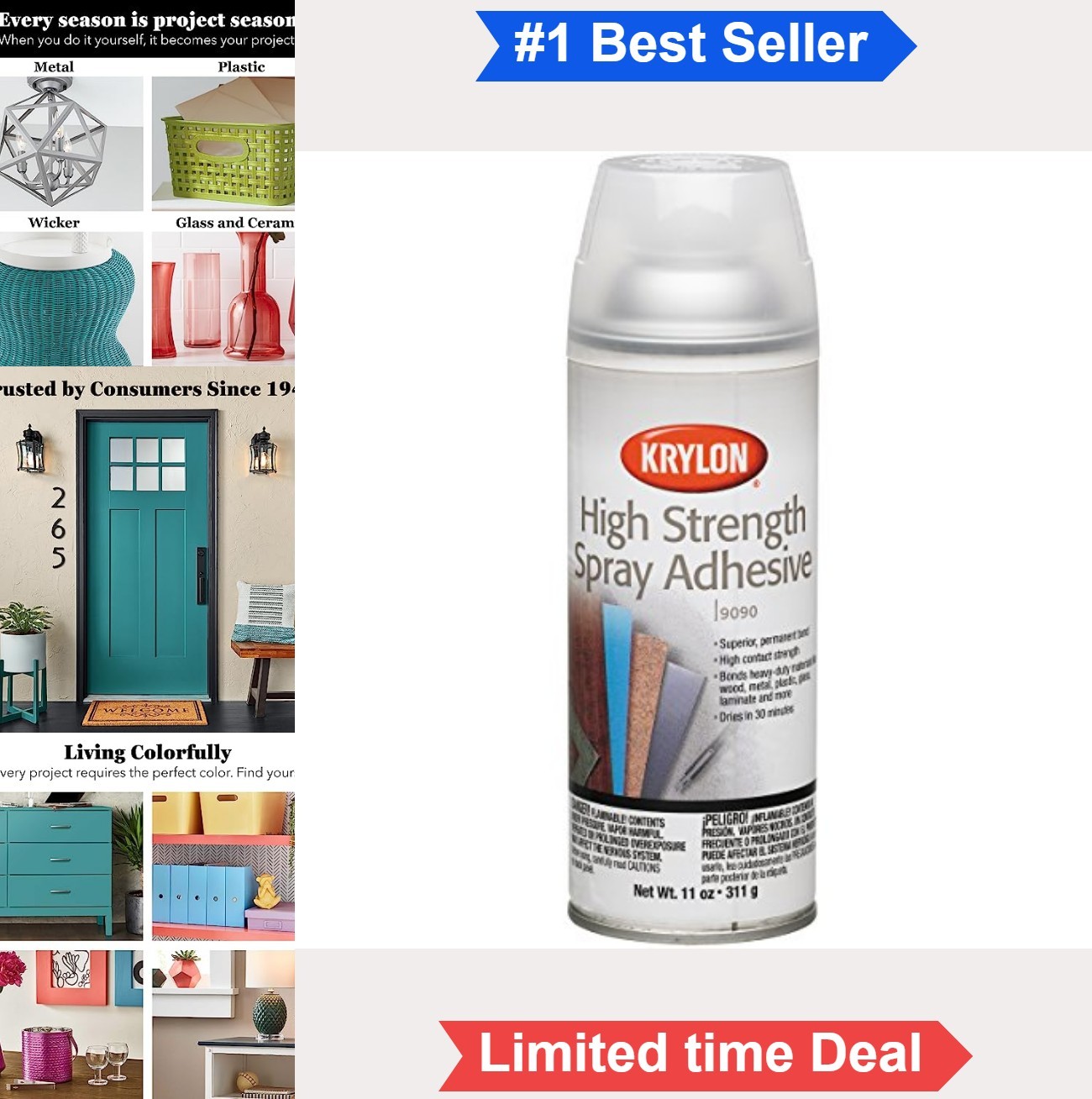 Spray Adhesive High Strength Permanent Bond 11 oz Wood Metal Plastic Glass