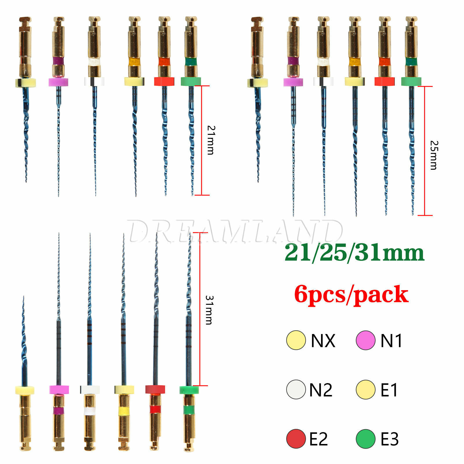 6/pack Dental Endo Endodontic Engine Root Canal NiTi Rotary Files 21/25/31MM ns
