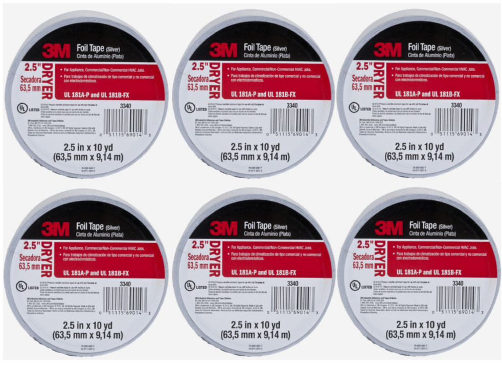 3M Silver Foil Tape for Appliances #3340 DRYER 2.5 in x 30 ft 6 Pack