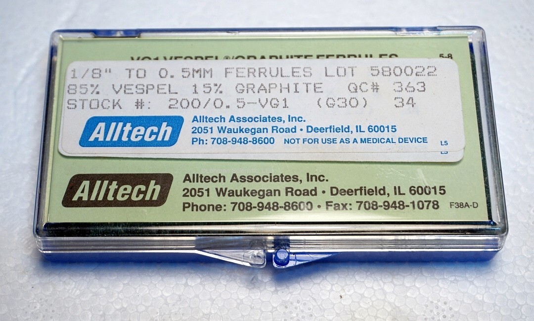 Gas Chromatograph Vespel Ferrules, Alltech P/N 200/0.5-VG1, NOS. Pk of 10.