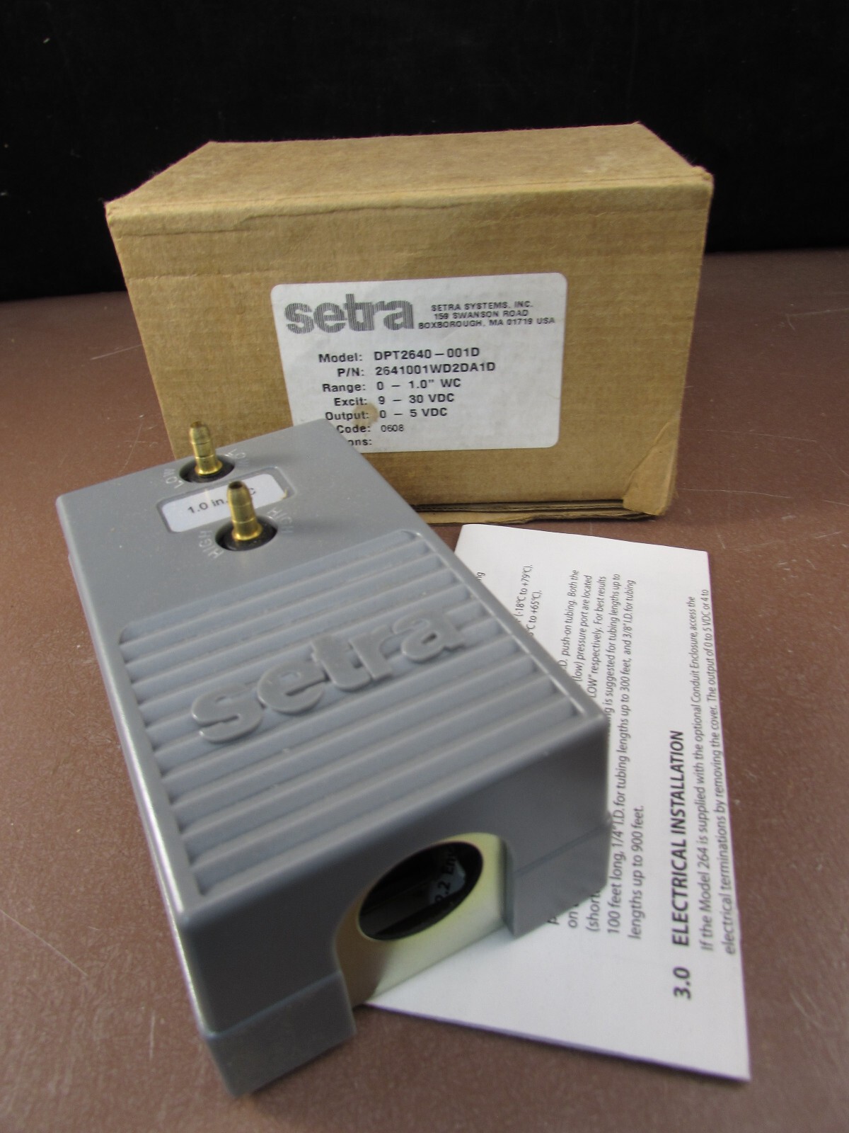 Setra DPT-2640-001D Differential Pressure Transducer 1″ WC 9-30 VDC ( S1-C109)