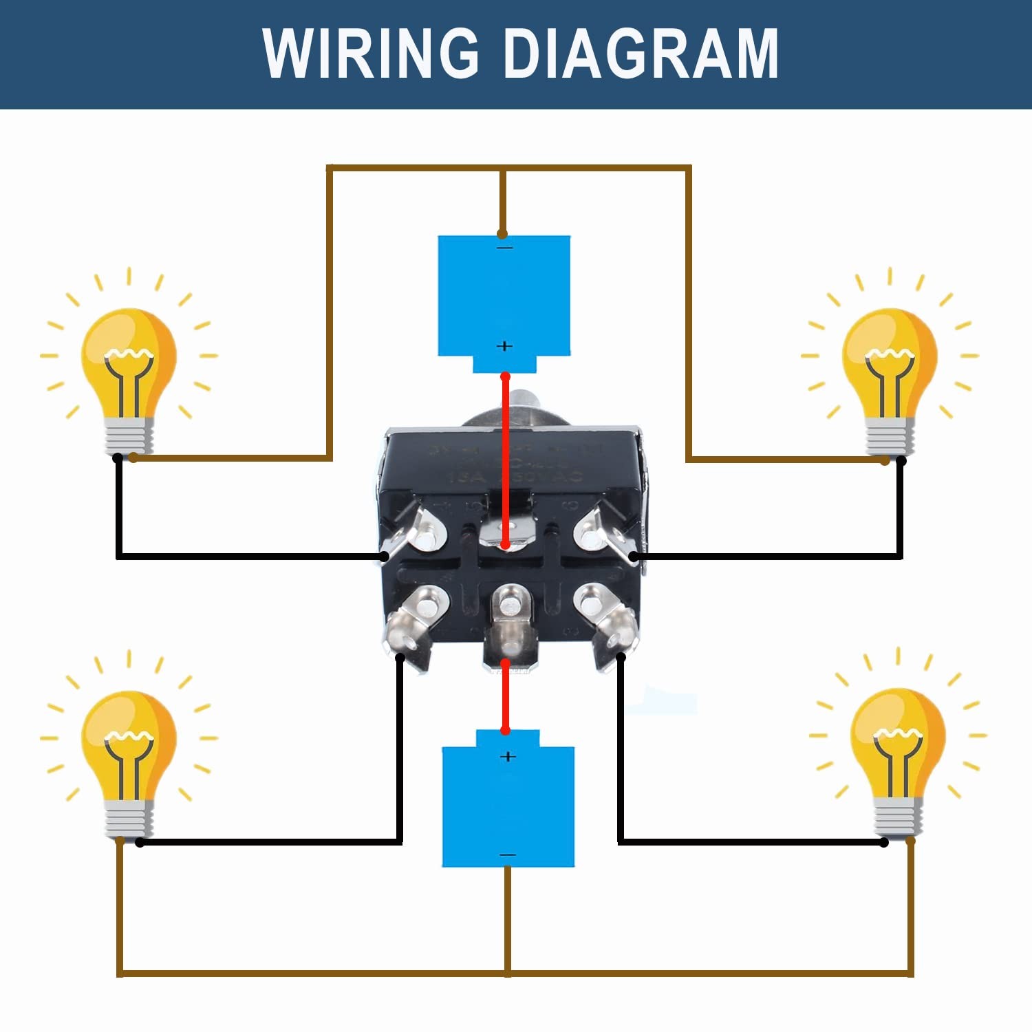 Momentary 6Pin Toggle Switch 30A 12VDC/ 20A 120VAC ON/Off/ON 3 Positions Elec…