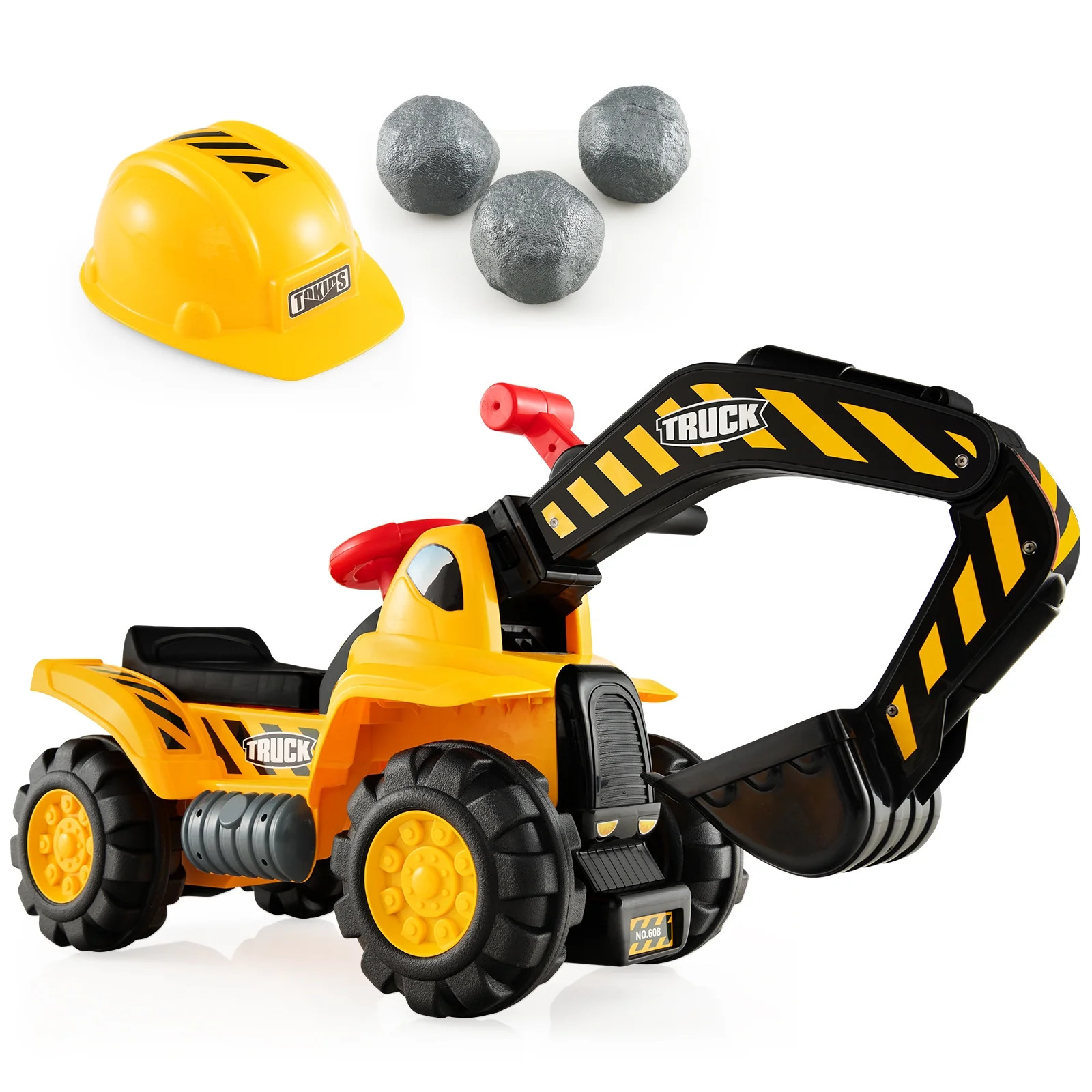Costway Toddler Ride On Excavator Digger Truck Scooter Seat Storage w/Sound&Hel