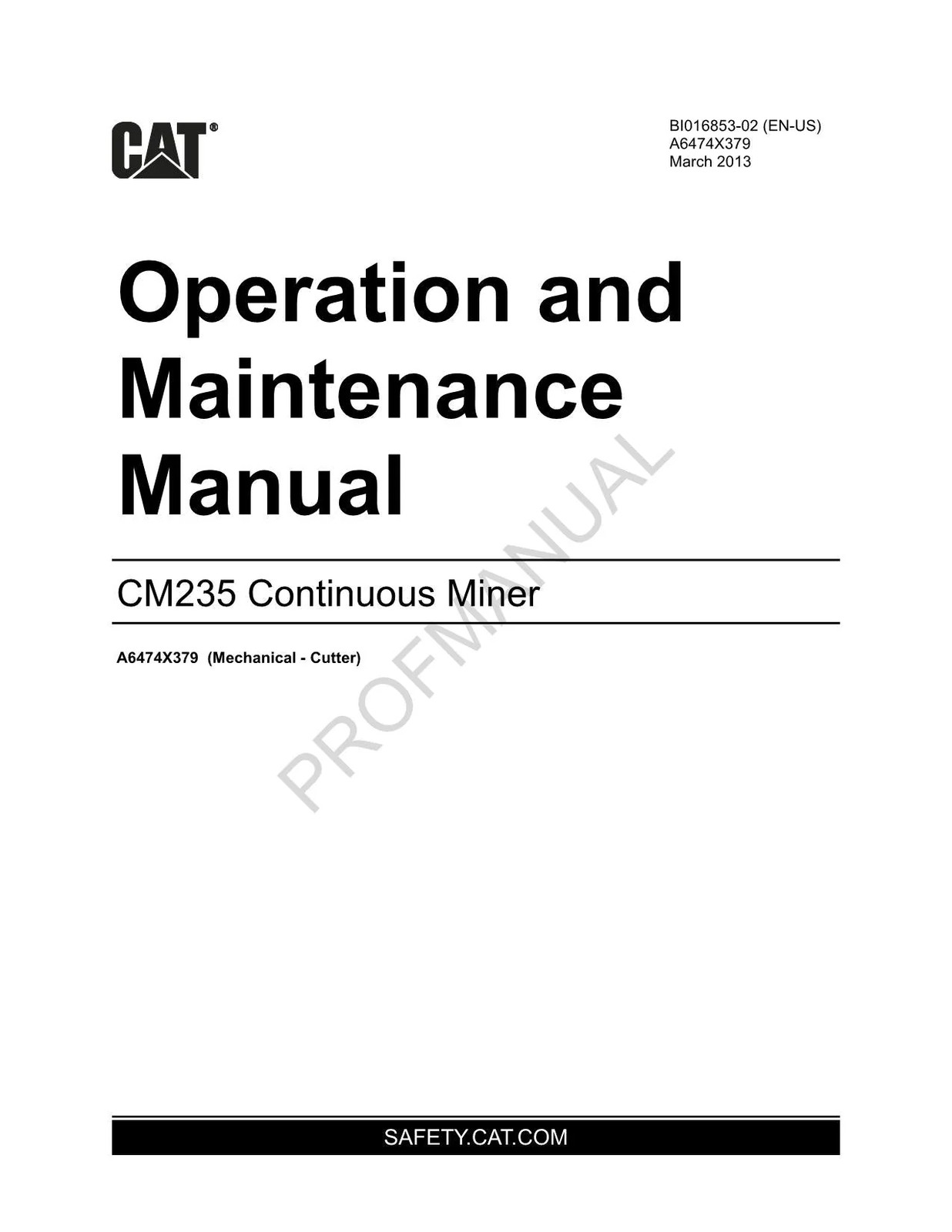 Caterpillar Cat CM235 Continuous Miner Operators Maintenance Manual Cutter