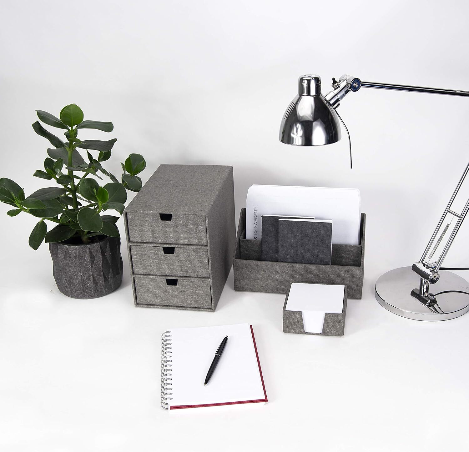 Bigso Ingrid 3-Drawer Fiberboard Desk Organizer Drawers | Dark Grey
