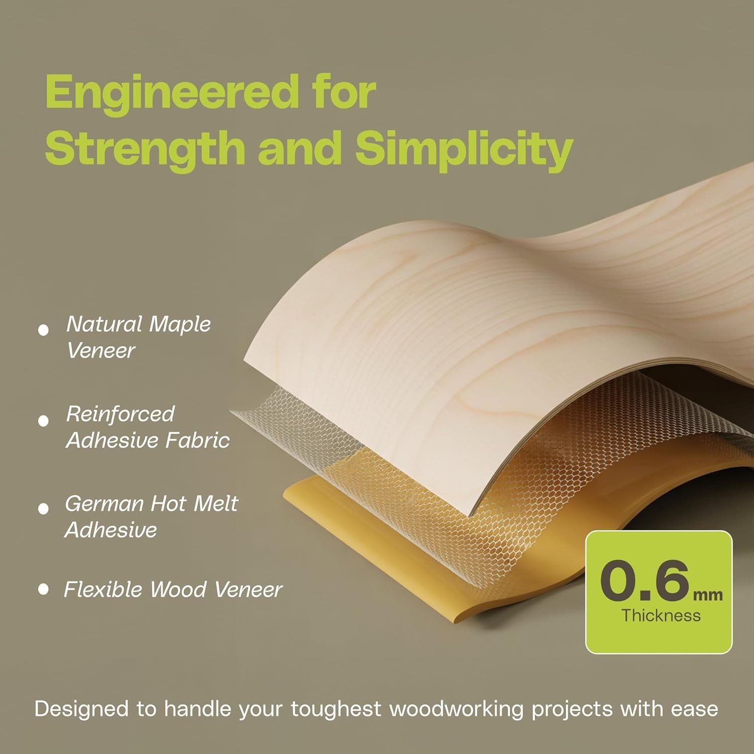 3/4 in x 250 ft Pre-Glued Maple Wood Veneer – Ideal for Furniture & DIY Projects