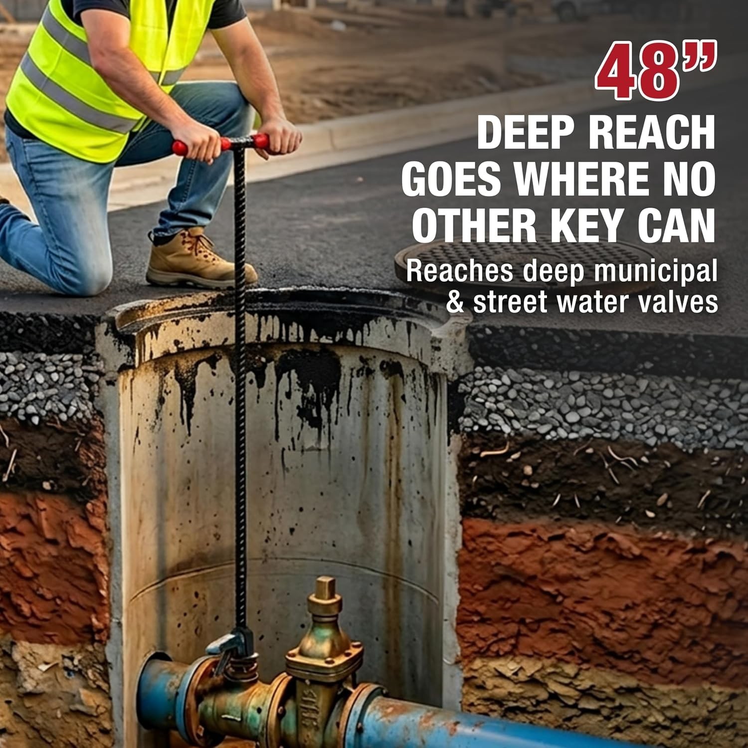 Lightweight 48-Inch Alloy Steel Water Meter Key – Perfect for Professionals