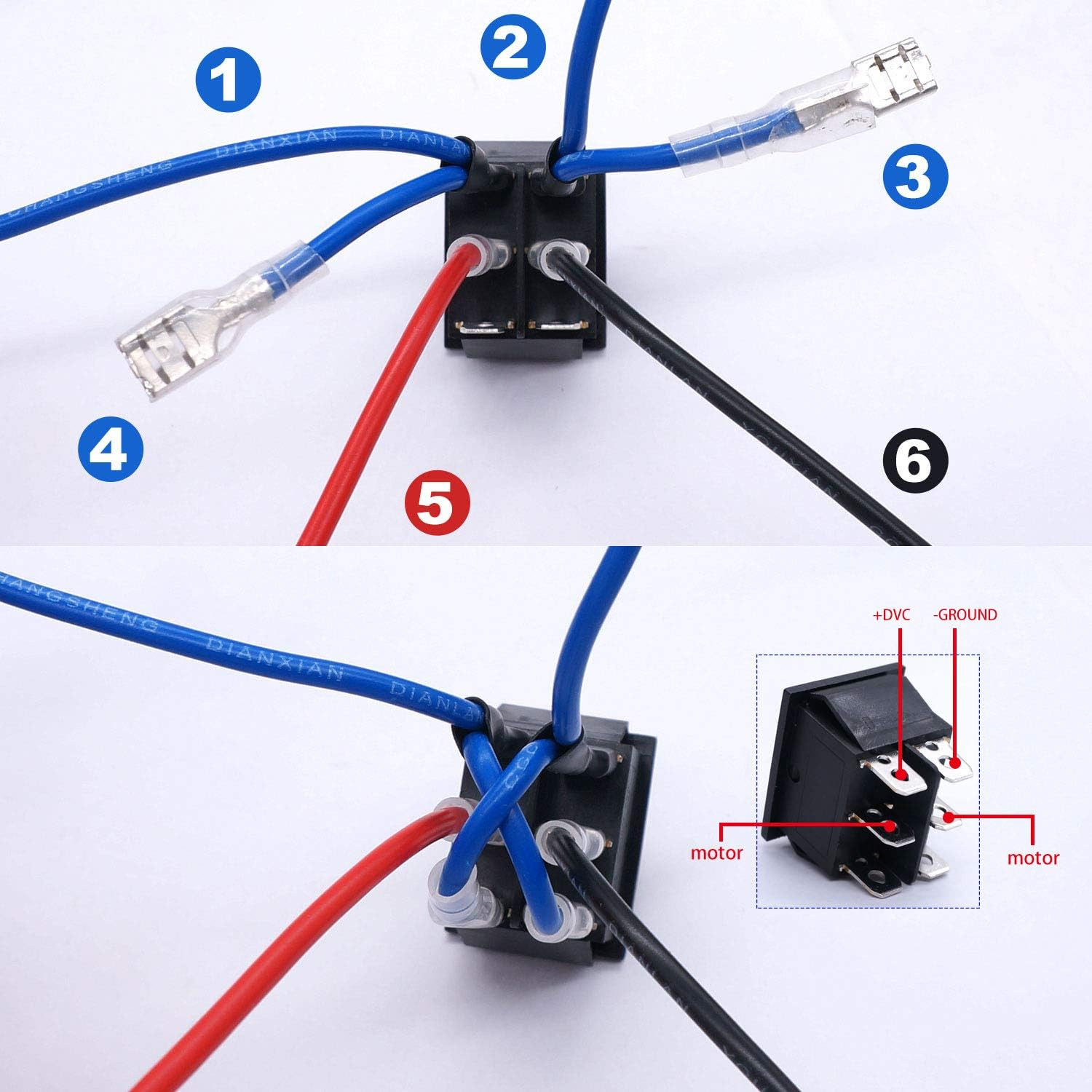 20A 12V DC Momentary Motor Polarity Reverse Rocker Switch DPDT 6 Pin (O