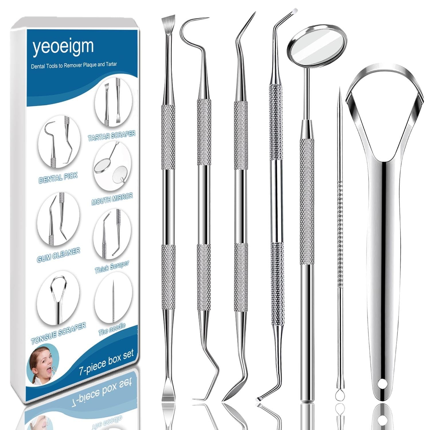 7Pcs Dental Tools, Dental Pick Teeth Cleaning Tools Hygiene Kit, Professional St