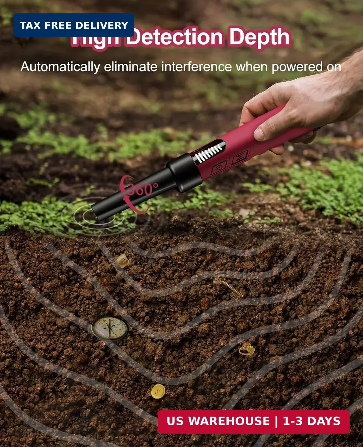 Metal Detector Pinpointer for Adults, IP68 Fully Waterproof Metal Detector LCD S