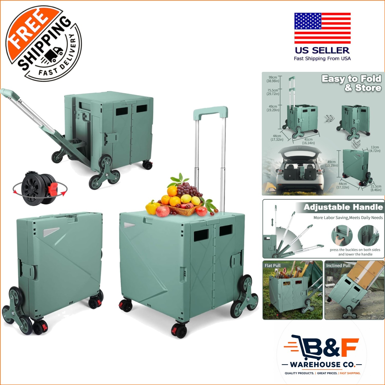 Heavy-Duty Multi-Functional Rolling Cart with Adjustable Handle for Everyday Use
