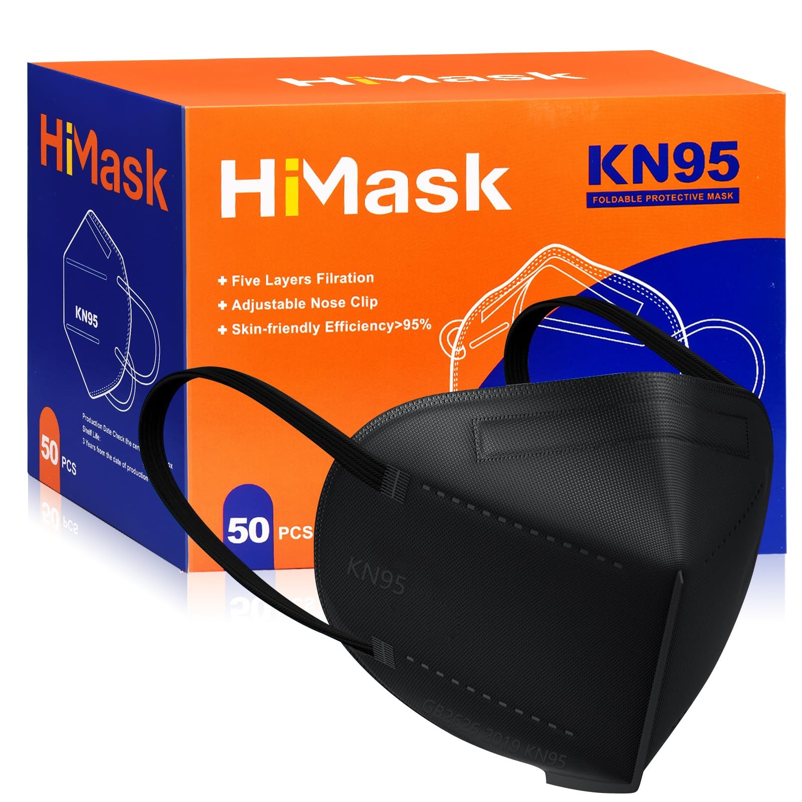 KN95 Masks 50 Pack Individually Wrapped 5-Layer Disposable Black