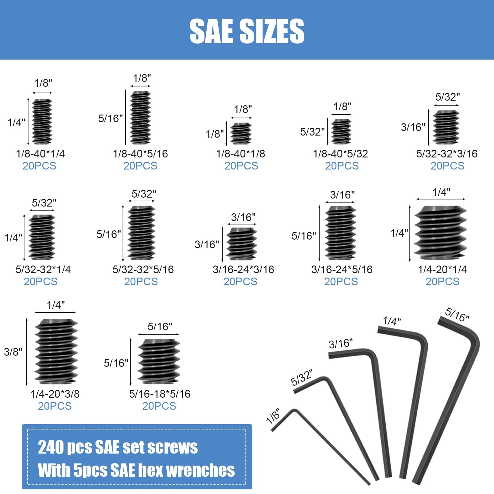 560PCS 25 Sizes Metric & SAE Set Screw Assortment Kit,12.9 560PCS, Black