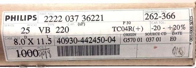 2222-037-36221 BC Cap Aluminum Lytic 220uF 25V 20% 20 PIECES