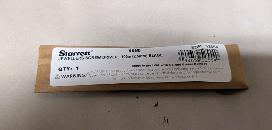 NEW Starrett 555E Jewelers Pocket Screwdriver .100in (2.5mm) Blade