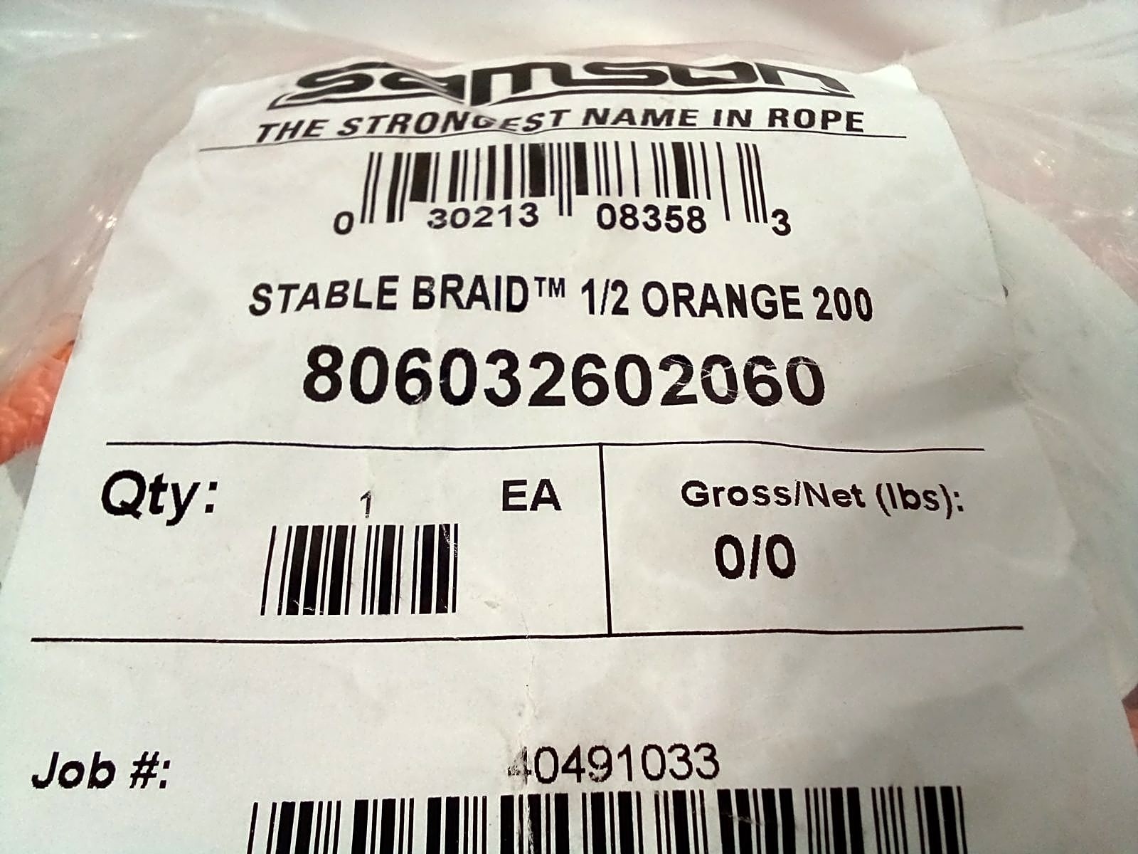 Samson Stable Braid Orange 1/2 in x 200 ft Rigging Rope