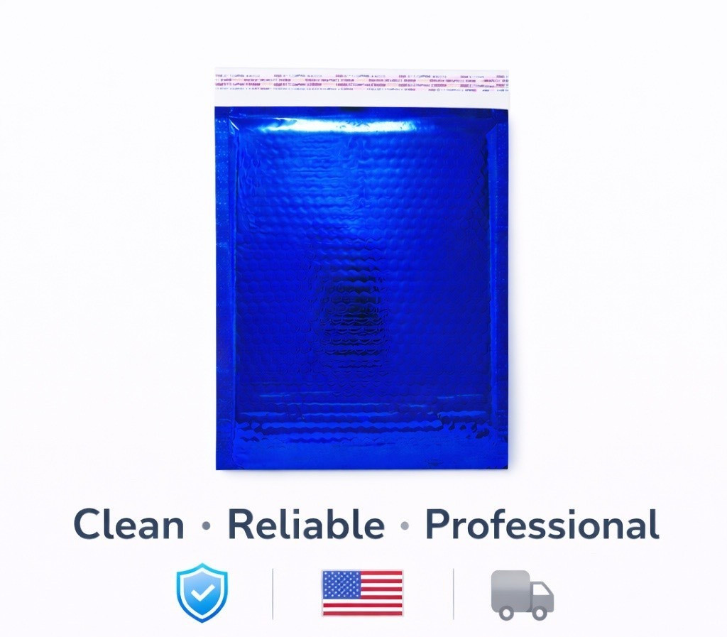 Metallic Blue Bubble Mailers 6.5×9 Peel-N-Seal Foil Padded Shipping Envelopes